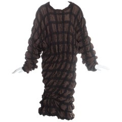 Issey Miyake brown checked wool sweater dress with elastic binding, fw 1985 