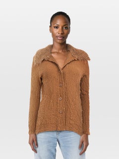 Issey Miyake Brown Faux Fur Collar Cardigan Size M