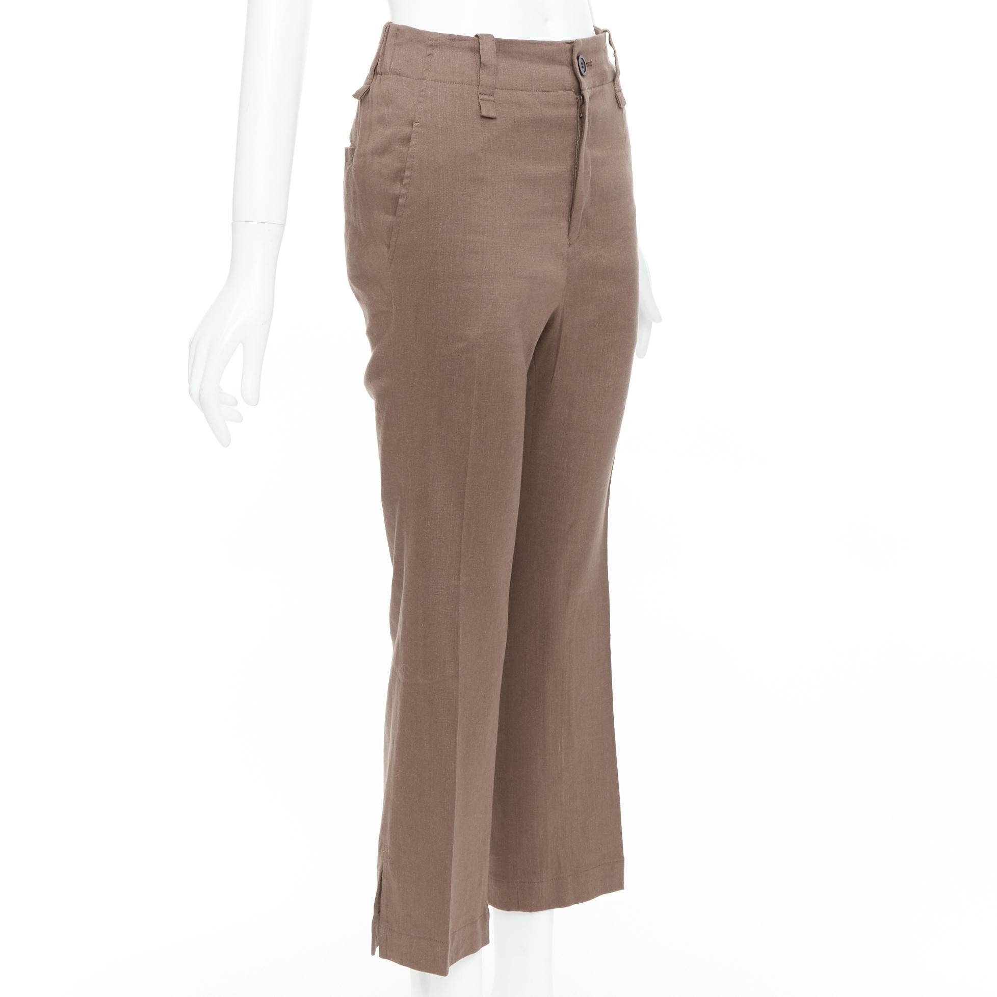 Marrone Issey Miyake - Pantaloni a vita alta in misto lino marrone JP1 S in vendita