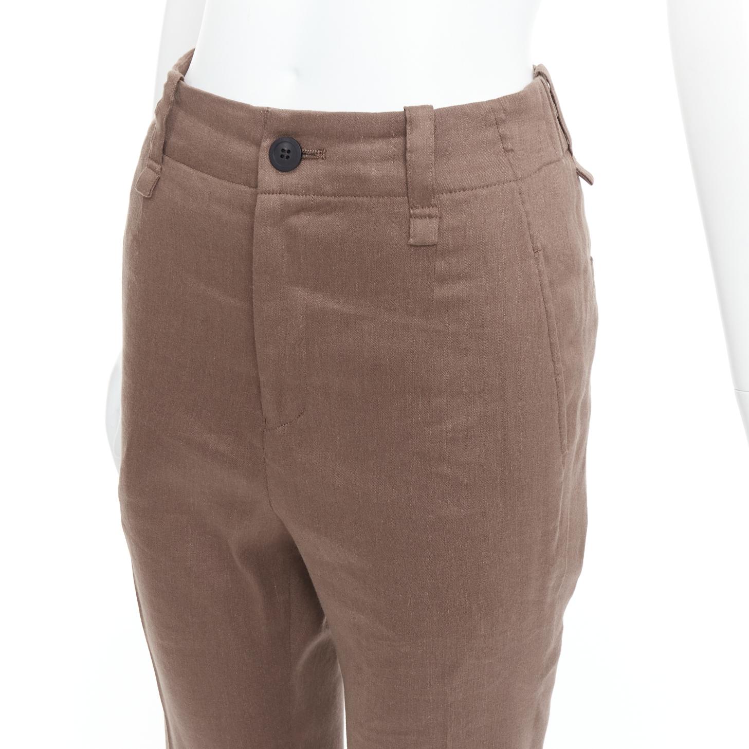 Issey Miyake - Pantaloni a vita alta in misto lino marrone JP1 S in vendita 2