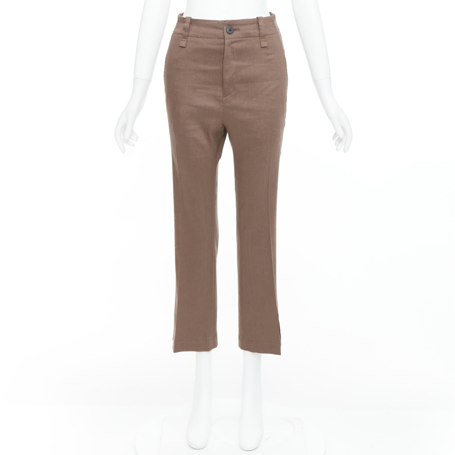 Issey Miyake - Pantaloni a vita alta in misto lino marrone JP1 S in vendita 4