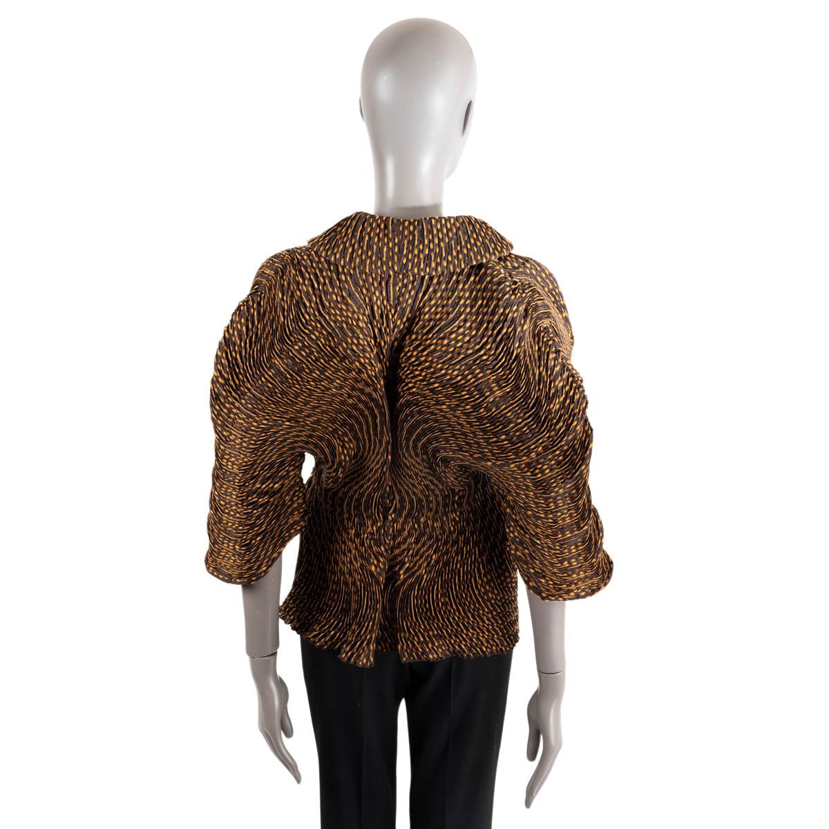 ISSEY MIYAKE brown & orange pleated 3/4 Sleeve Blouse Shirt 2 S For Sale 1