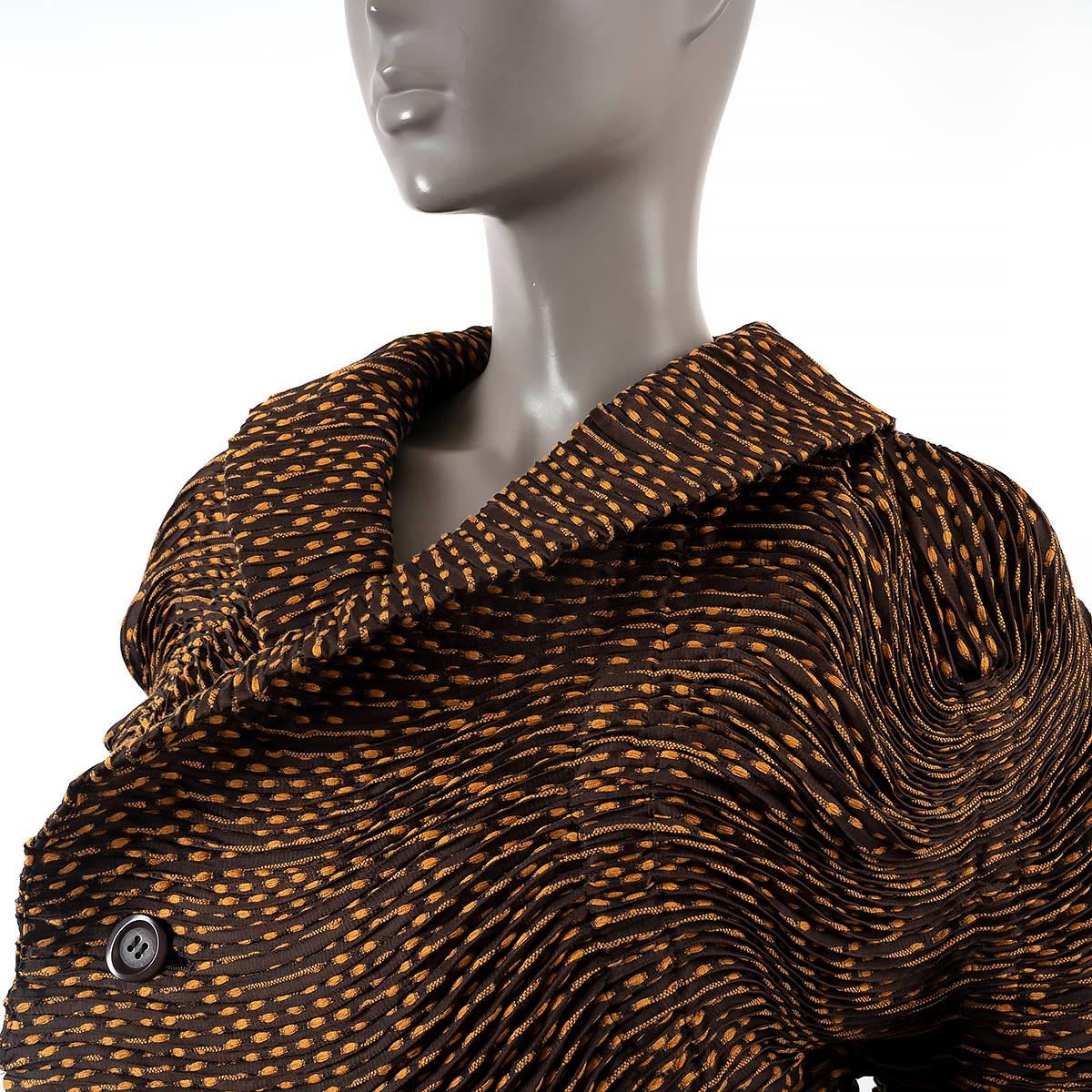 ISSEY MIYAKE brown & orange pleated 3/4 Sleeve Blouse Shirt 2 S For Sale 1