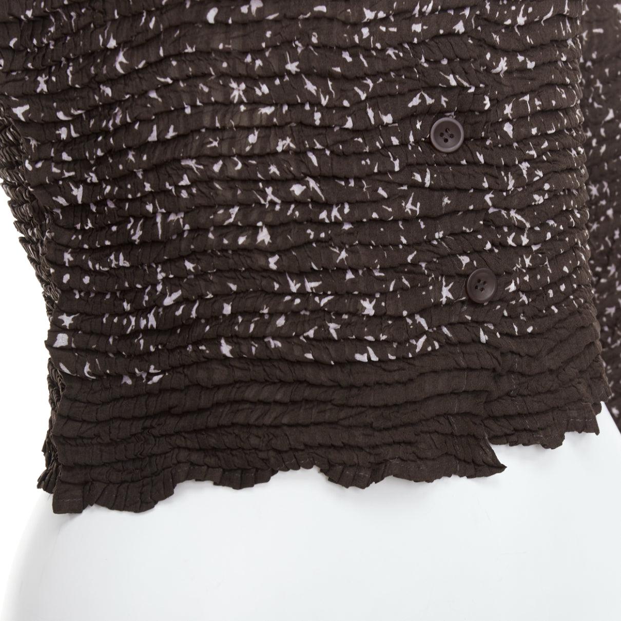 ISSEY MIYAKE brown speckle crinkled collared cropped shirt top M For Sale 2