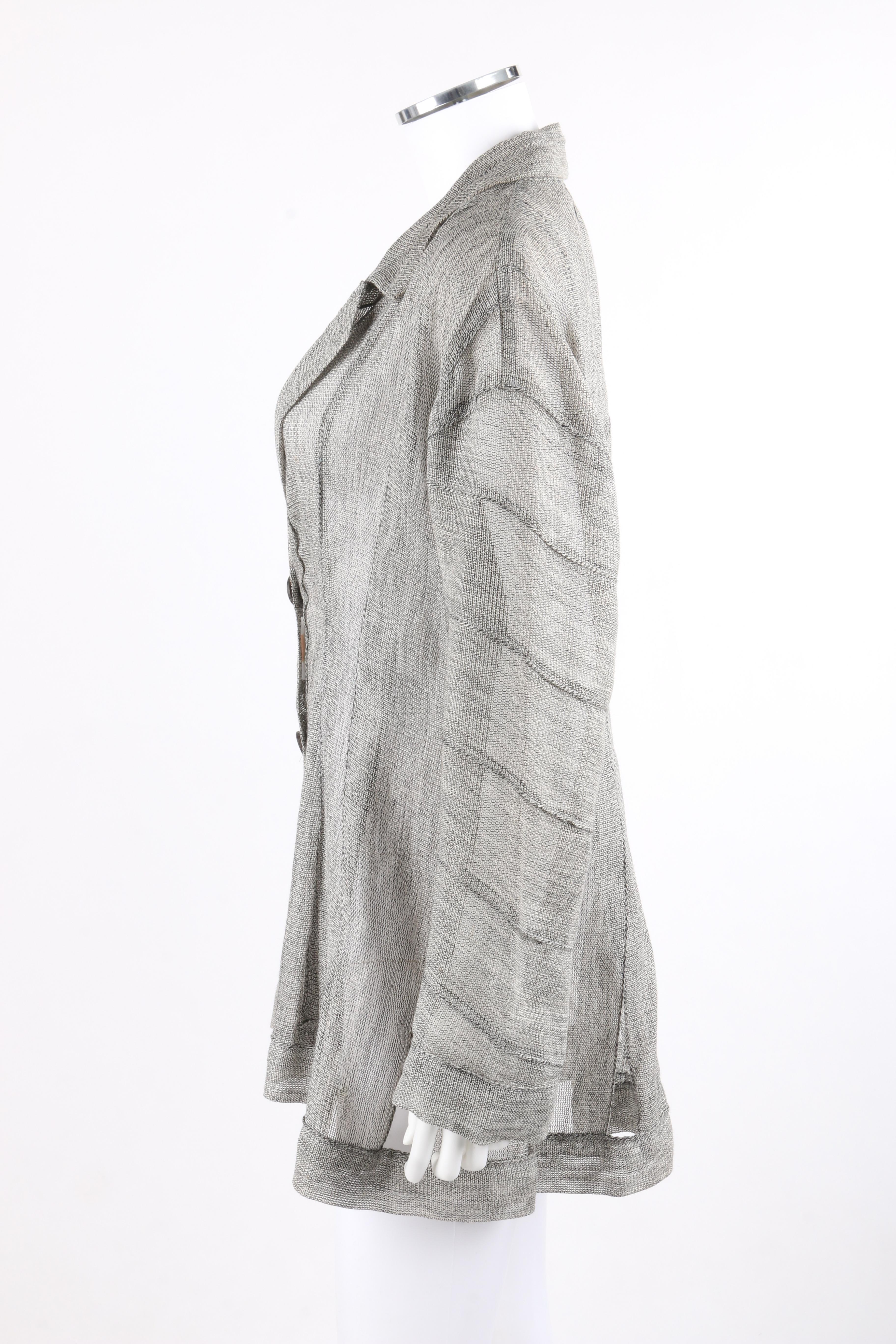 ISSEY MIYAKE c.1990 Heathered Gray Linen Flared Cutout Hem Sheer Knit Blazer Top In Good Condition In Thiensville, WI