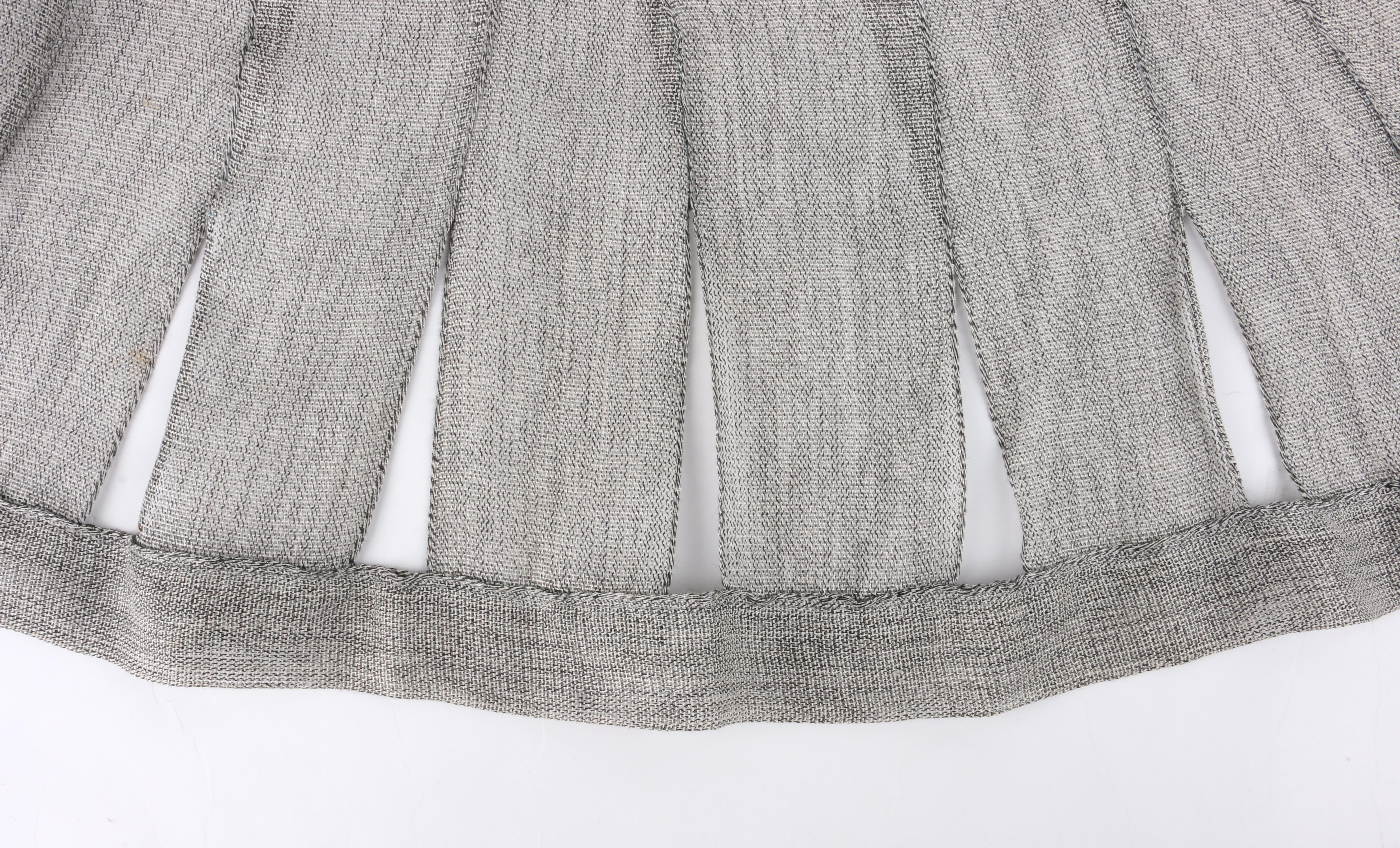 Women's ISSEY MIYAKE c.1990 Heathered Gray Linen Flared Cutout Hem Sheer Knit Blazer Top