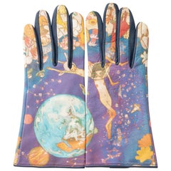 Issey Miyake Celestial Printed Leather Gloves With Navy Leather Trim