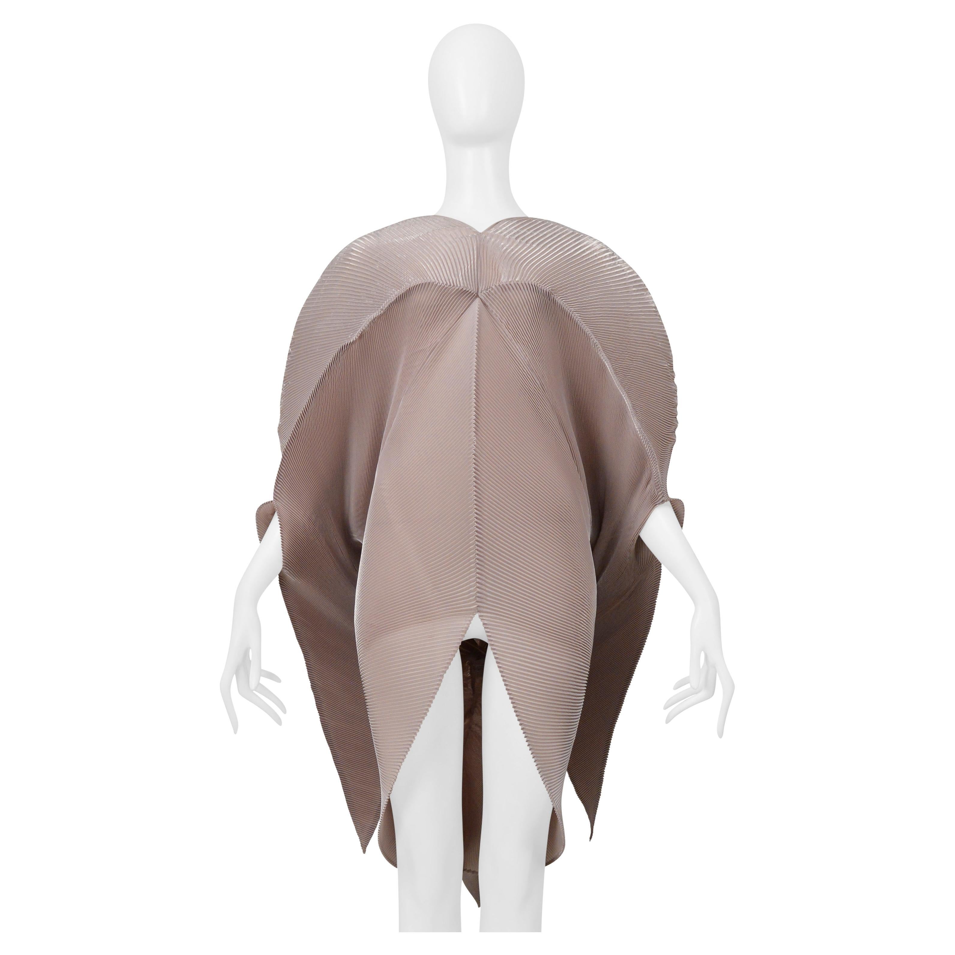 Issey Miyake Champagne Pleated Organic Sculptural Dress 2001
