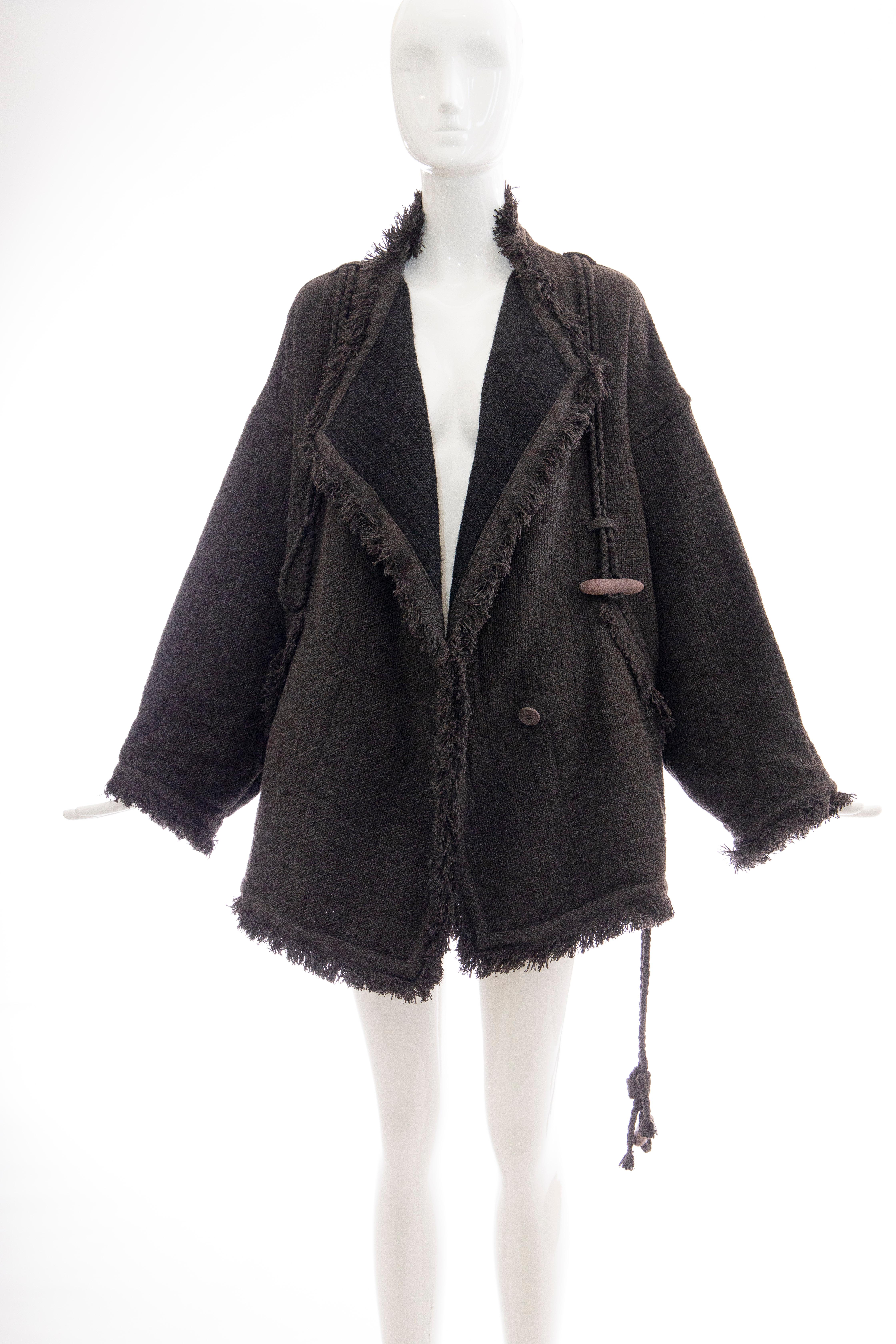 Issey Miyake Charcoal Grey Fringed Cotton Wool Woven Jacket, Fall 1984 For Sale 4