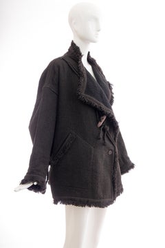 Issey Miyake Charcoal Grey Fringed Cotton Wool Woven Jacket, Fall 1984