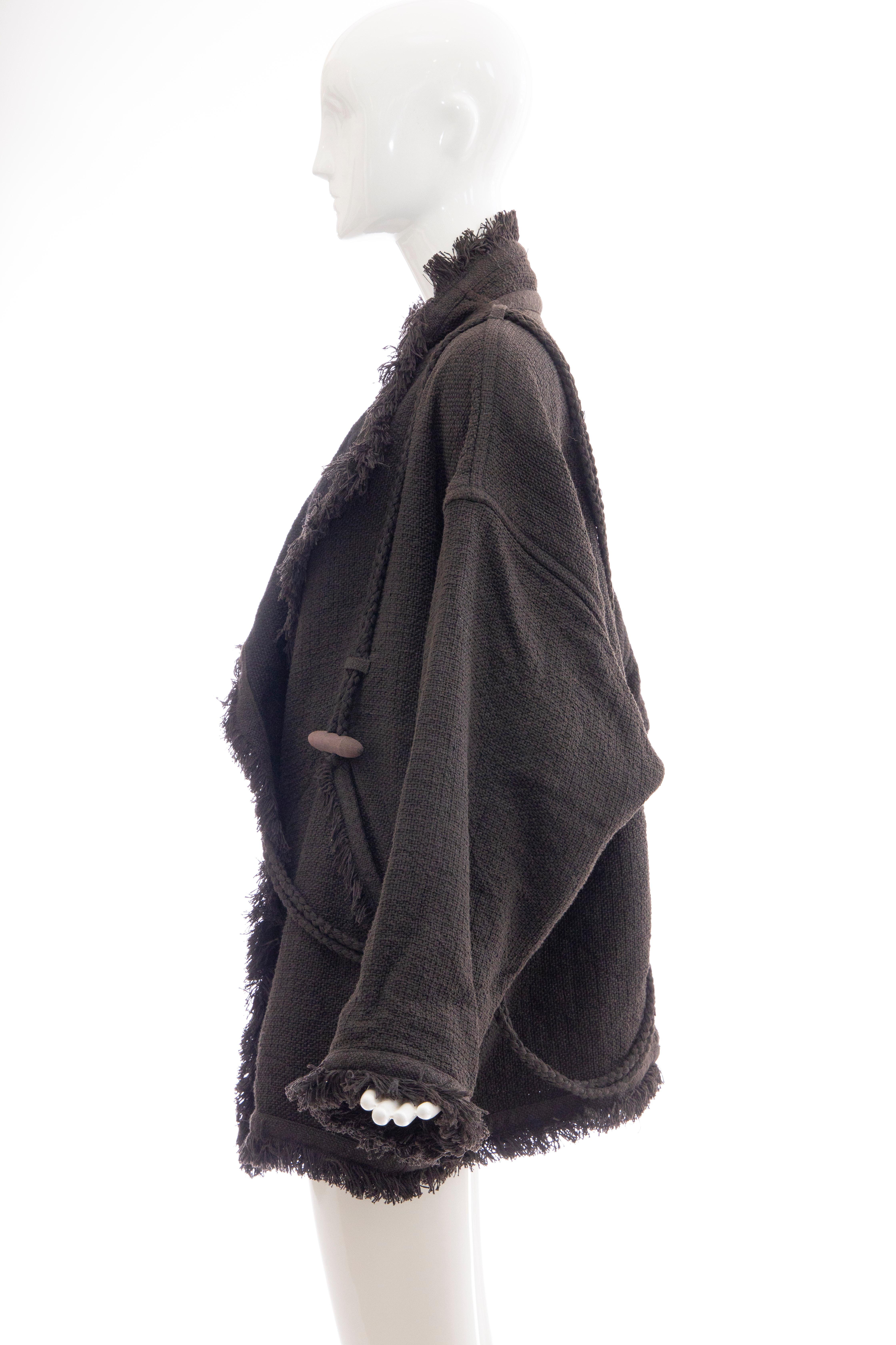 Issey Miyake Charcoal Grey Fringed Cotton Wool Woven Jacket, Fall 1984 For Sale 1