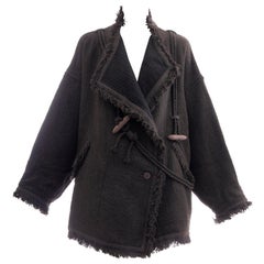 Issey Miyake Charcoal Grey Fringed Cotton Wool Woven Jacket, Fall 1984