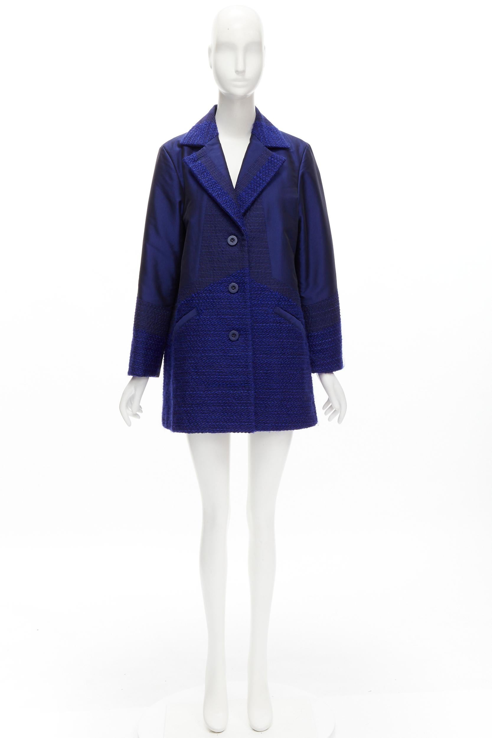 Issey Miyake, giacca a bozzolo in taffettà blu cobalto e tweed a trama multipla M in vendita 7