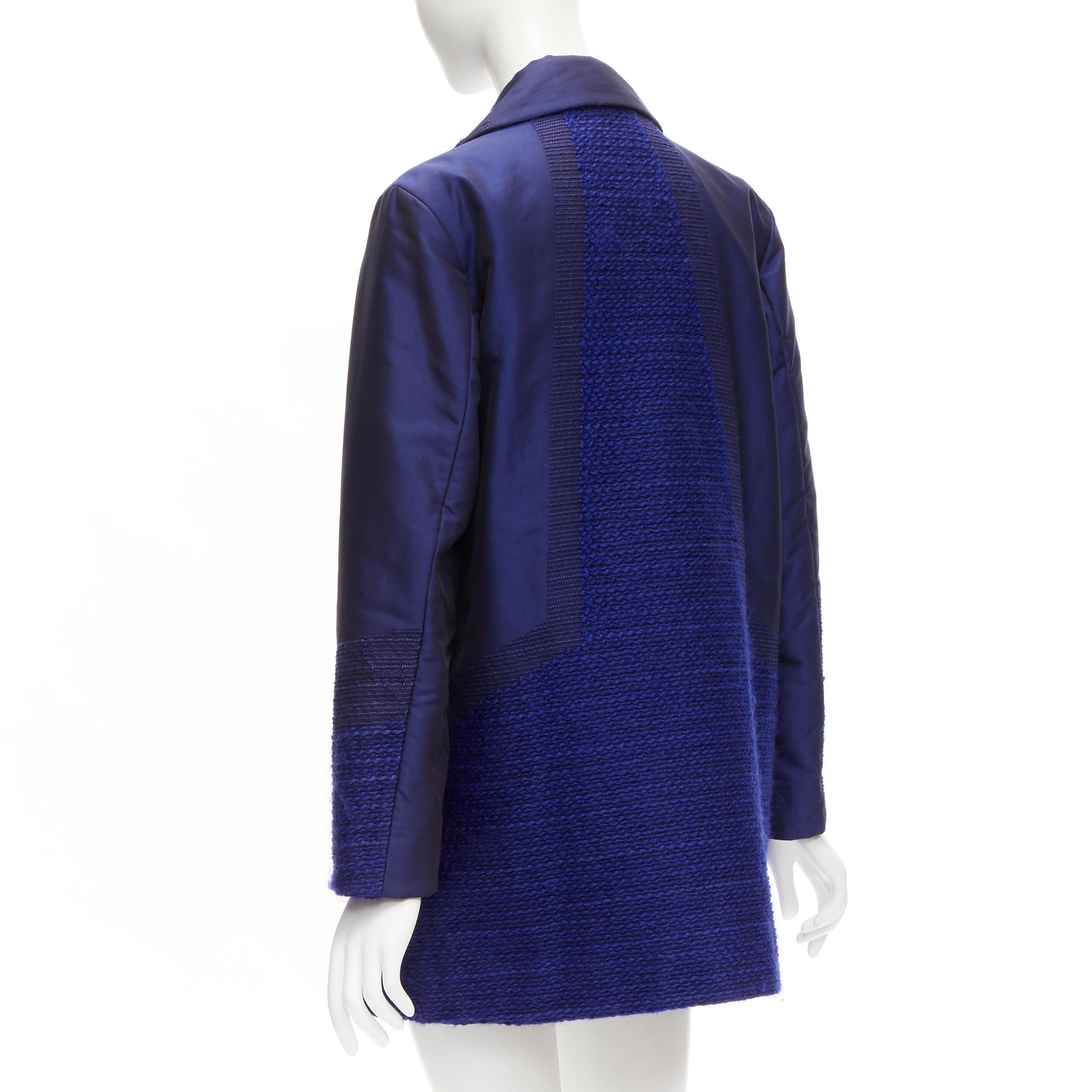 ISSEY MIYAKE cobalt blue taffeta tweed multi texture cocoon jacket coat M For Sale 3