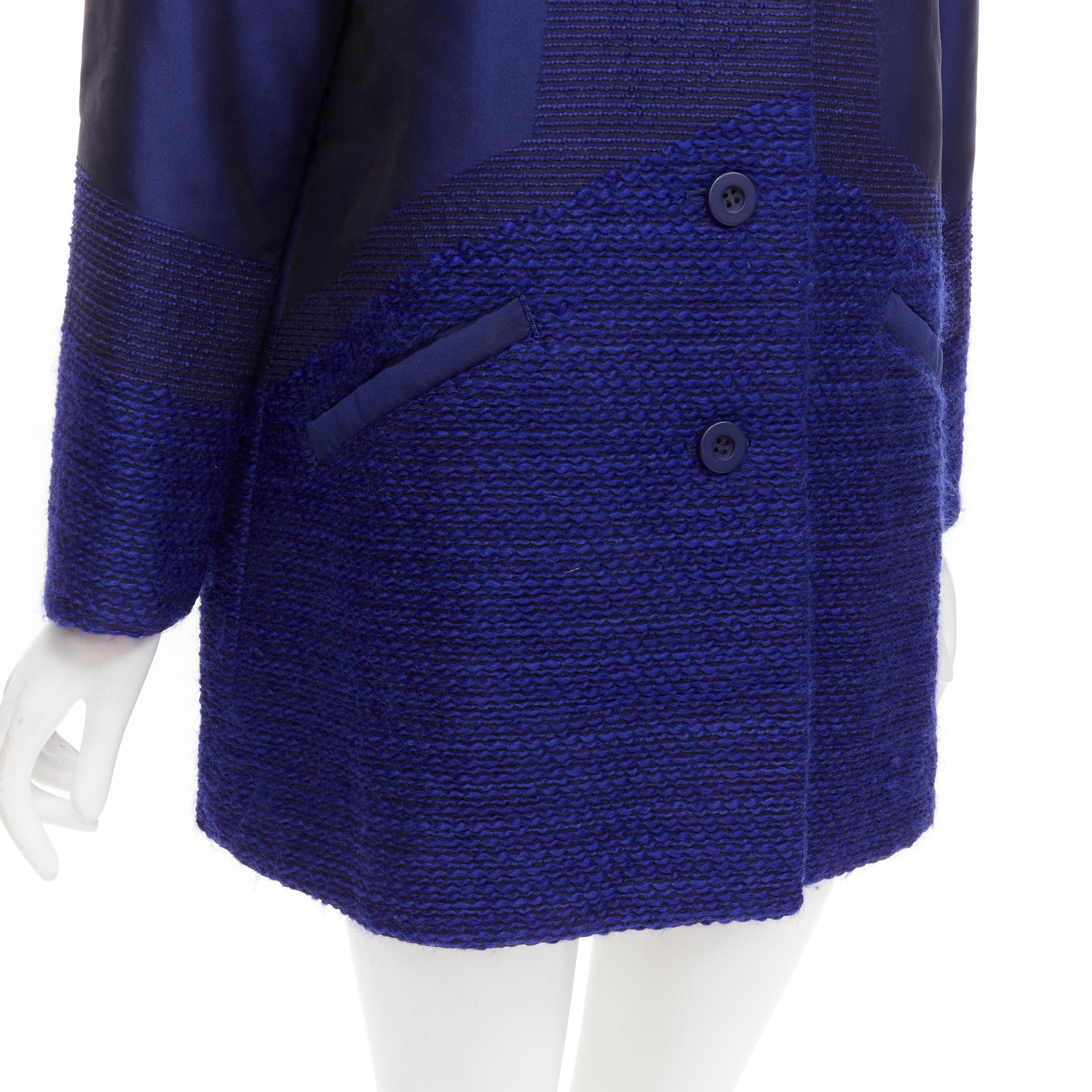 Issey Miyake, giacca a bozzolo in taffettà blu cobalto e tweed a trama multipla M in vendita 3