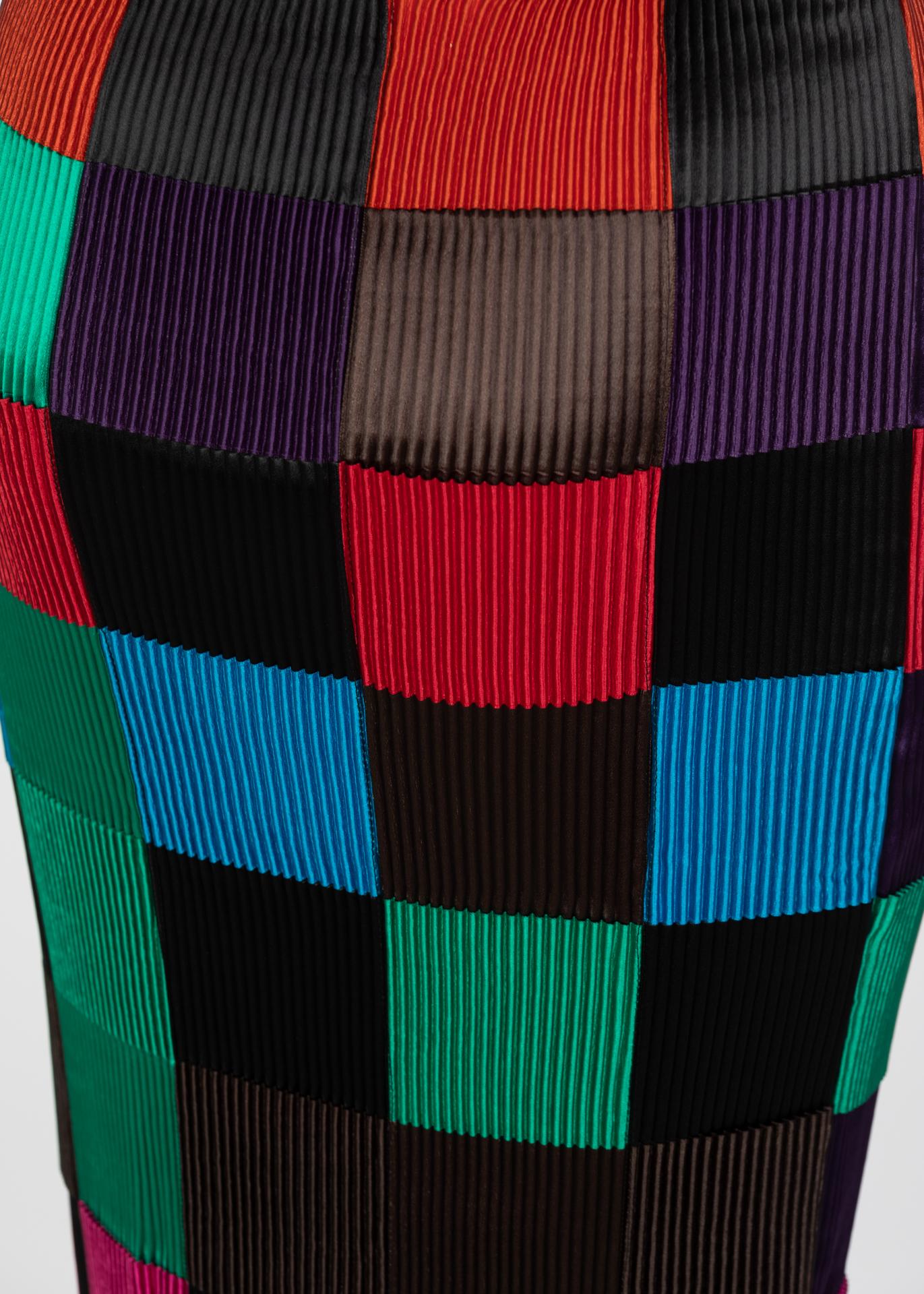 Black Issey Miyake Colorblock Woven Ribbon Skirt, 1990s For Sale
