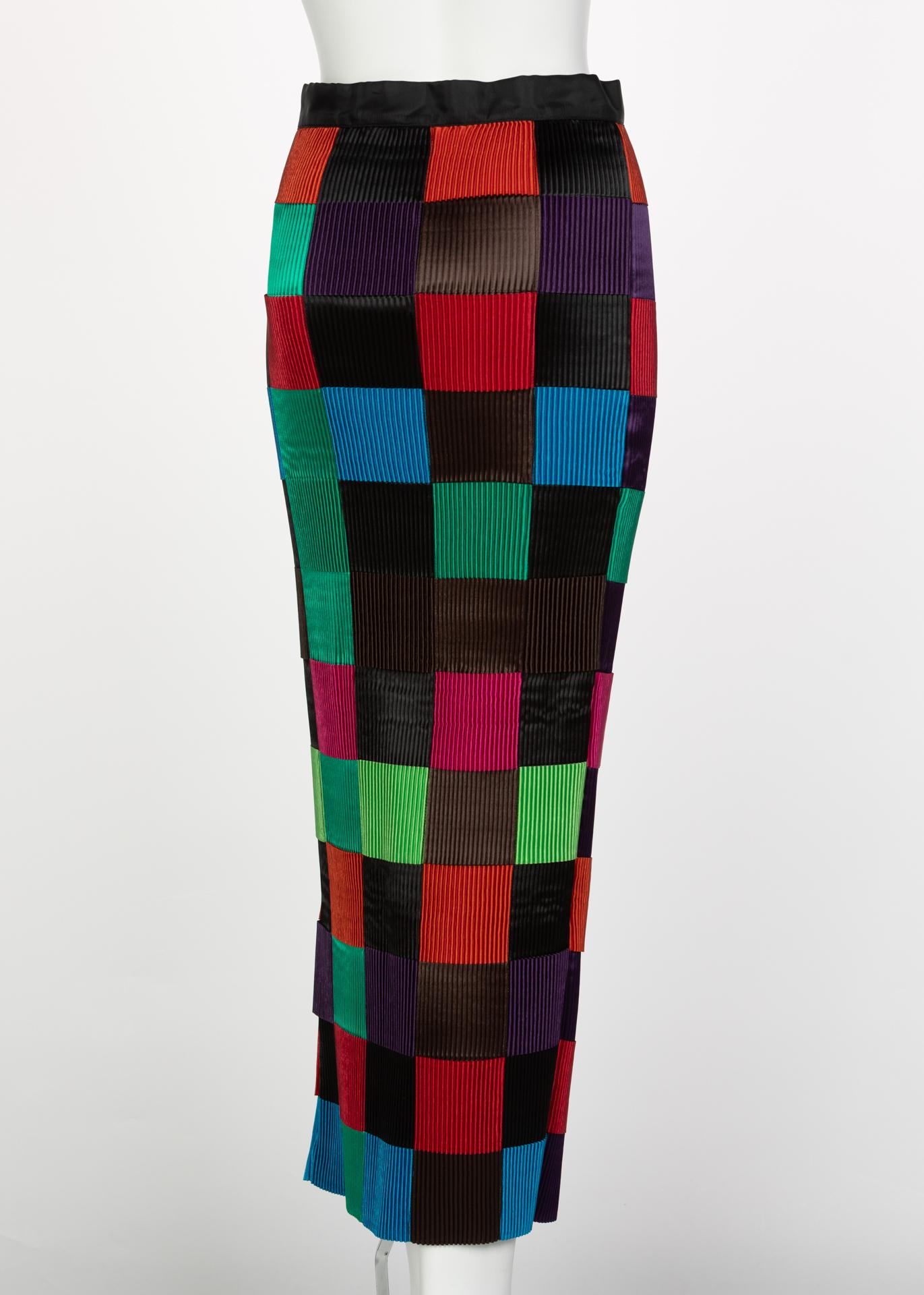Issey Miyake Falda de cintas tejidas con bloques de color, años 90 Negro en venta