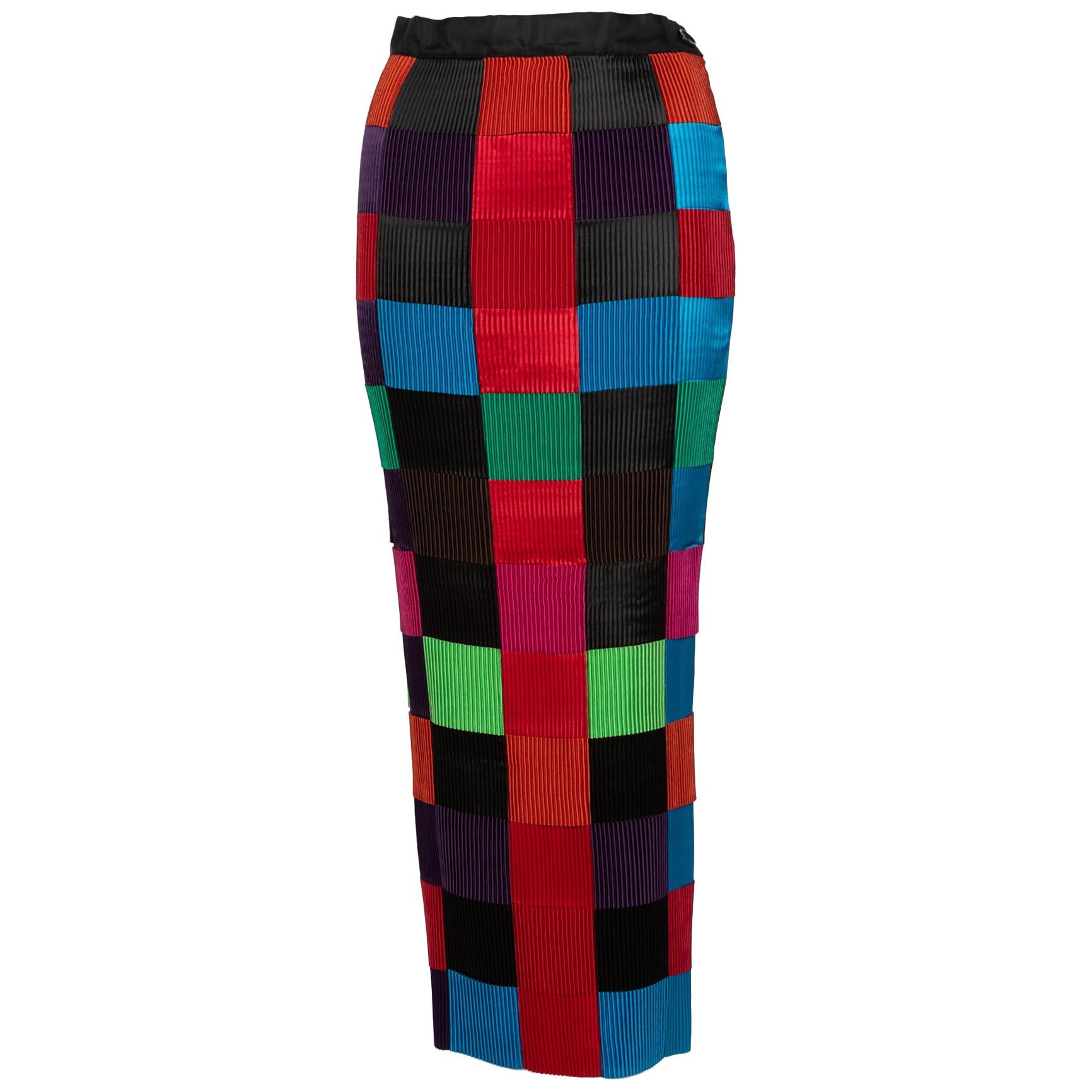 Issey Miyake Falda de cintas tejidas con bloques de color, años 90 en venta 3
