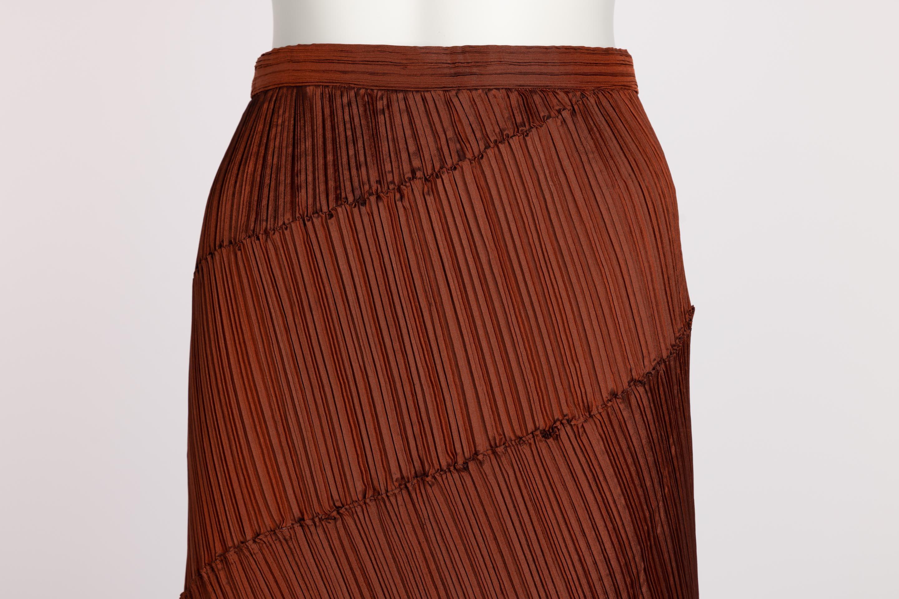 Issey Miyake Copper  Pleated Spiral Skirt, 1990S In Excellent Condition For Sale In Boca Raton, FL