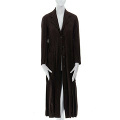 ISSEY MIYAKE dark brown microsuede crease pleated long coat jacket JP1 S US4