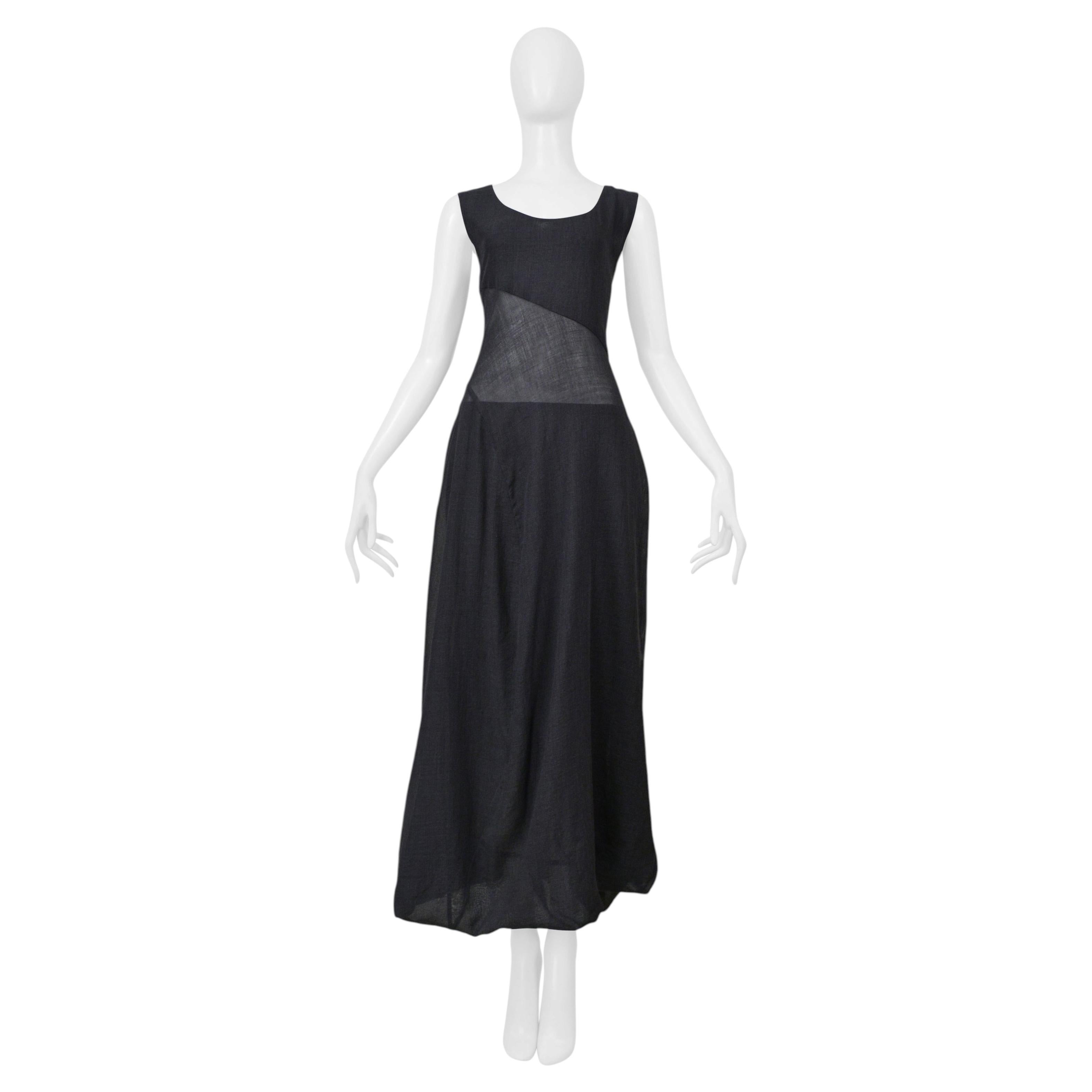 Issey Miyake Dark Gray Sheer Linen Dress With Double Skirt 1999