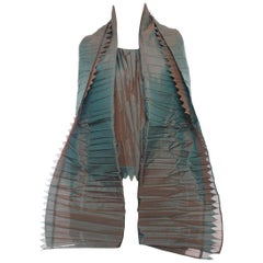 Issey Miyake Dark Green Iridescent Pleat Tank Top and Matching Scarf - M