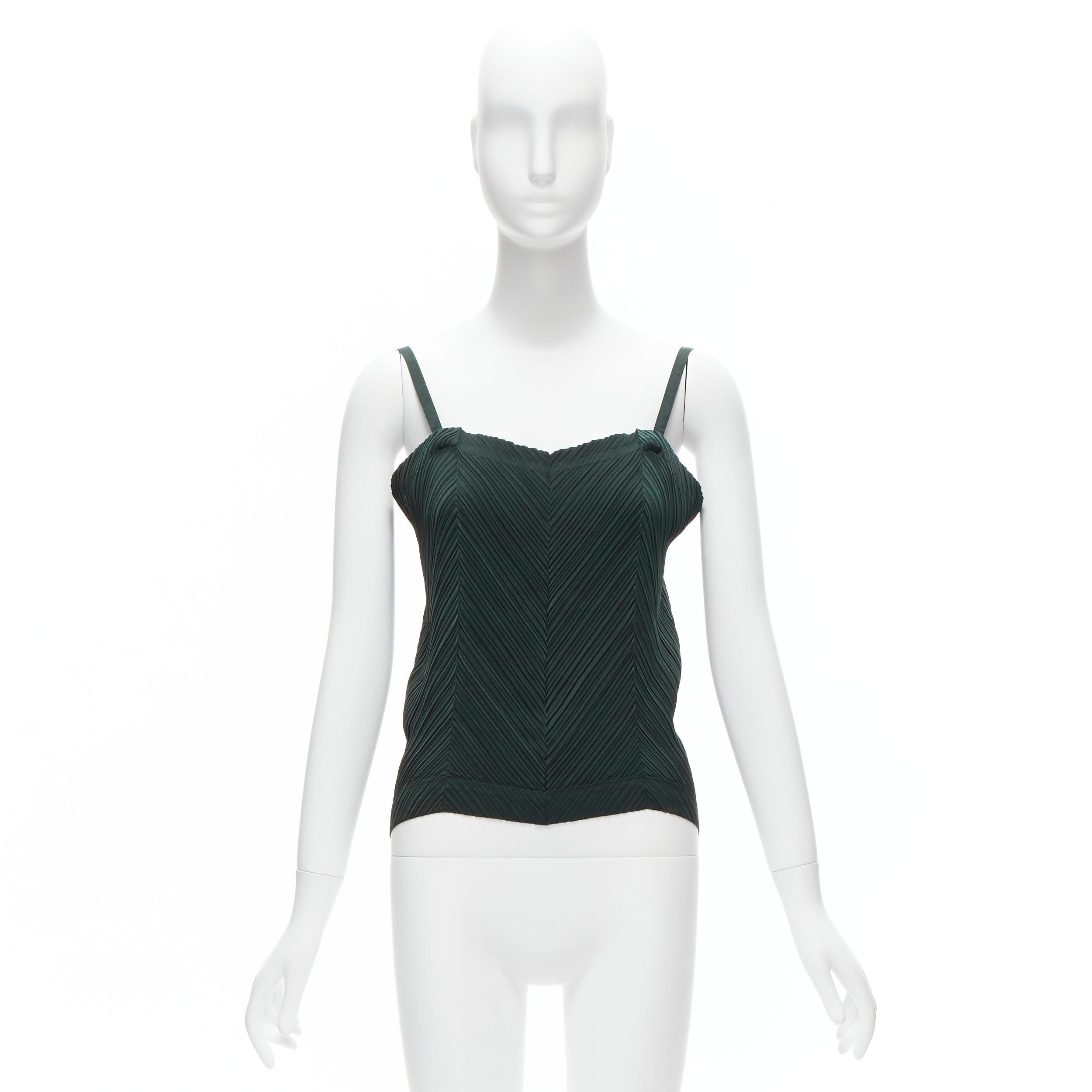 ISSEY MIYAKE dark green spaghetti strap plisse camisole vest top M For Sale 3