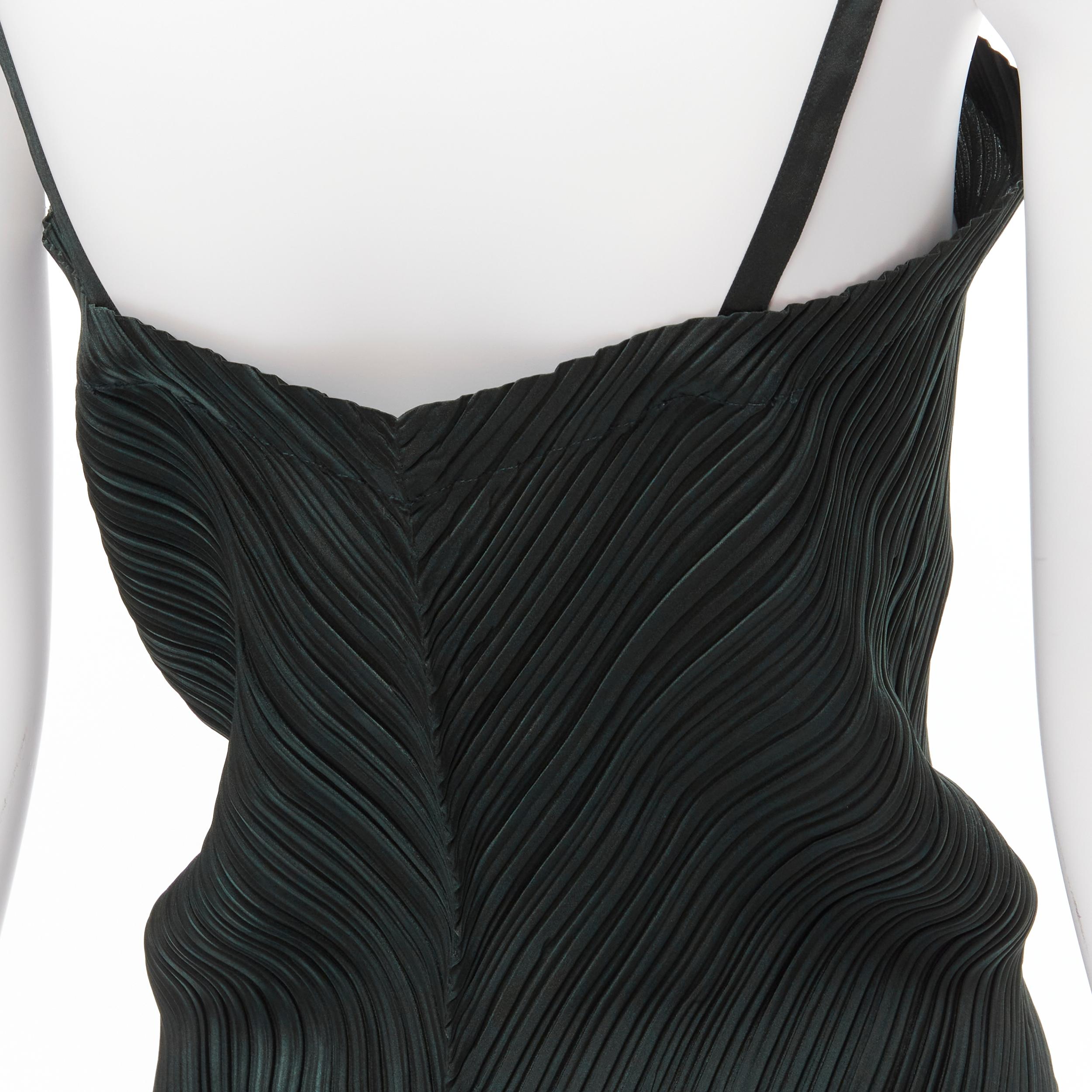 ISSEY MIYAKE dark green spaghetti strap plisse camisole vest top M For Sale 1