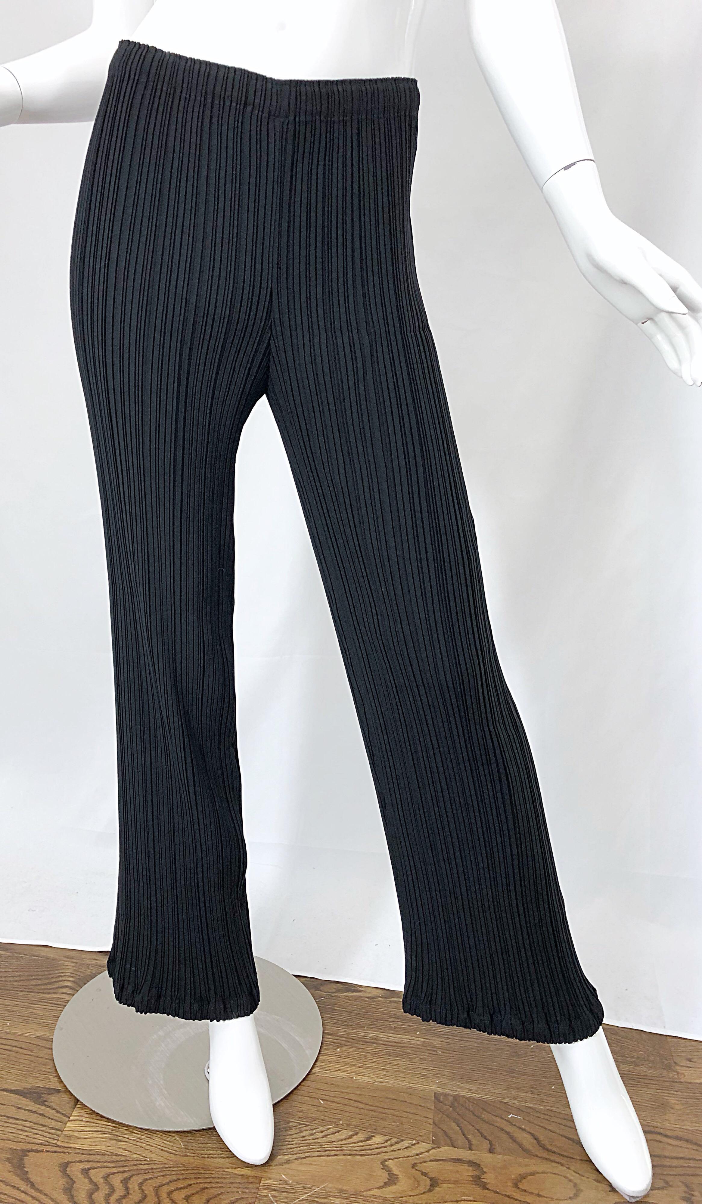 Issey Miyake 1990s Black Fortuny Pleated Wide Leg 90s Trosuers Pants In Excellent Condition For Sale In San Diego, CA