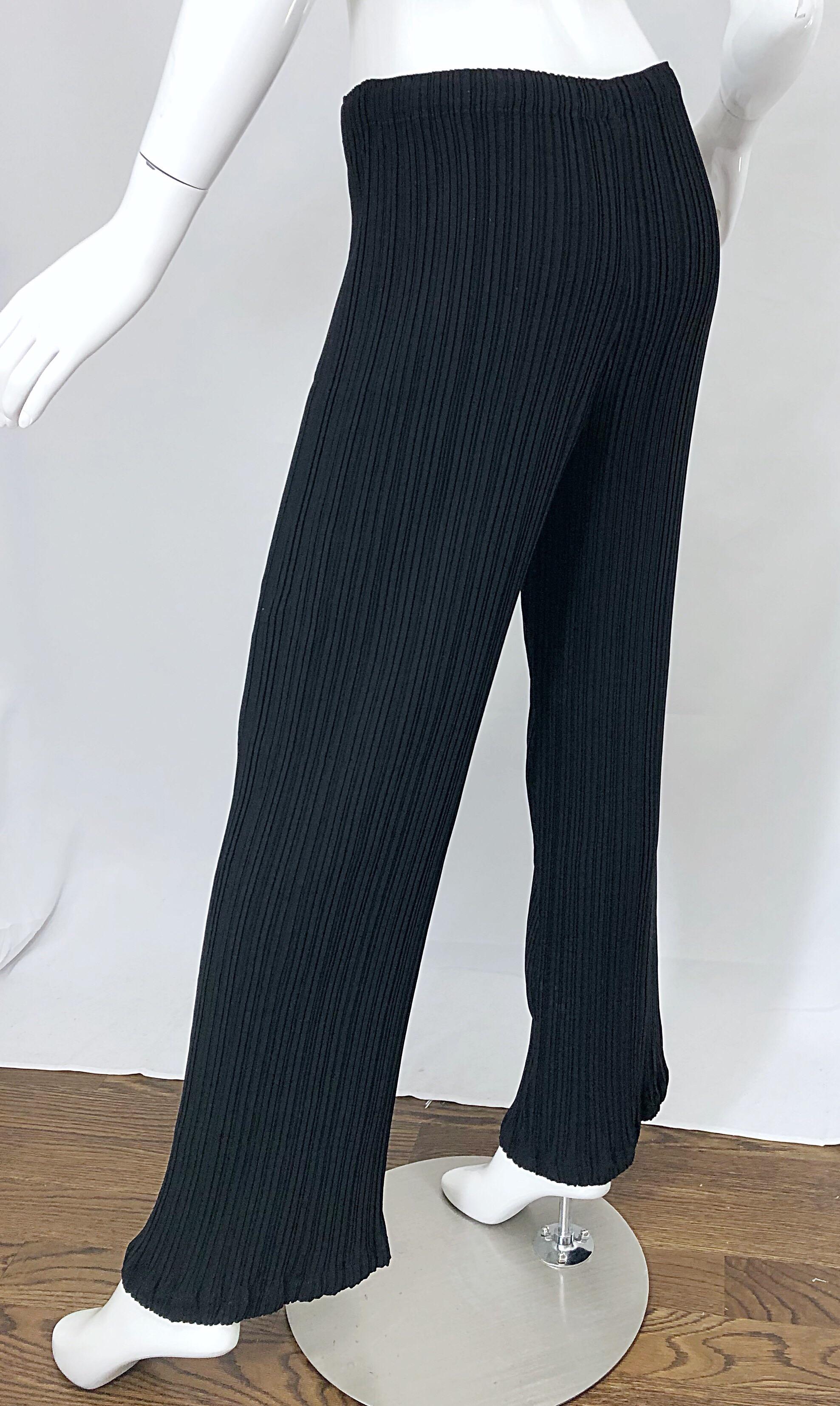 Women's Issey Miyake 1990s Black Fortuny Pleated Wide Leg 90s Trosuers Pants For Sale