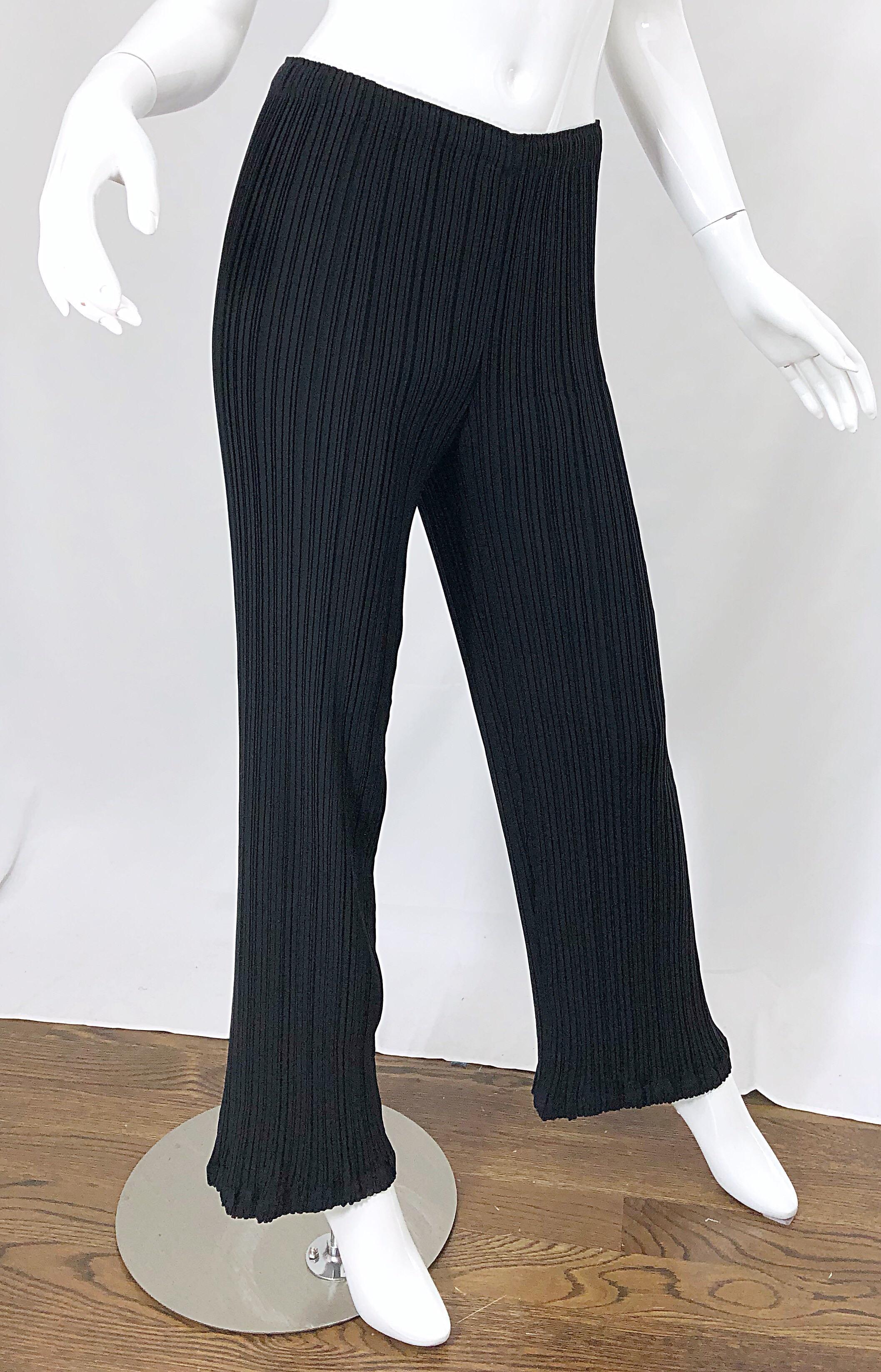 Issey Miyake 1990s Black Fortuny Pleated Wide Leg 90s Trosuers Pants For Sale 1