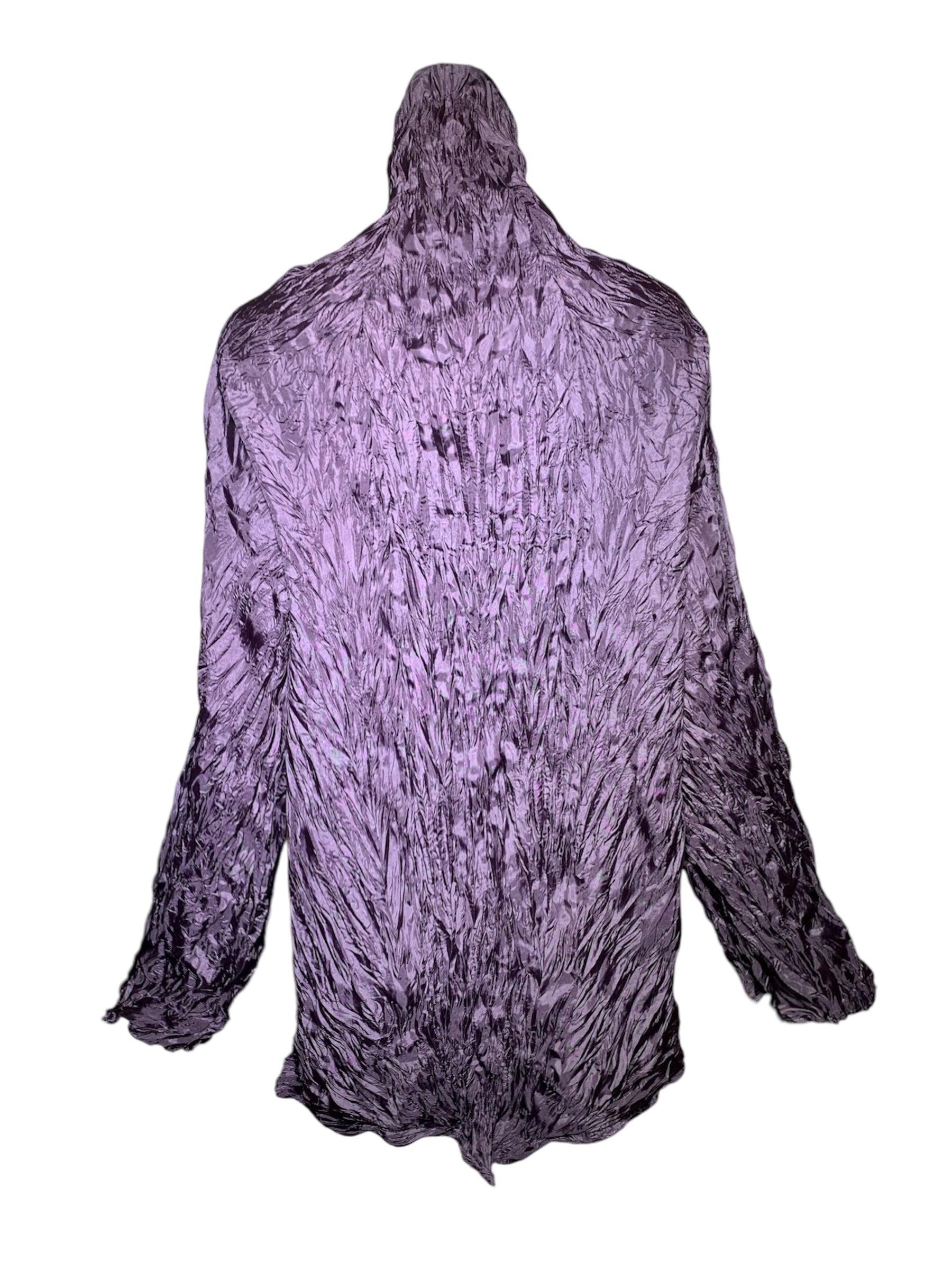 Gray Issey Miyake Eggplant Purple Crinkle Pleat Mock Turtleneck Blouse, 1990s For Sale