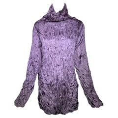 Issey Miyake Eggplant Purple Crinkle Pleat Mock Turtleneck Blouse, 1990s