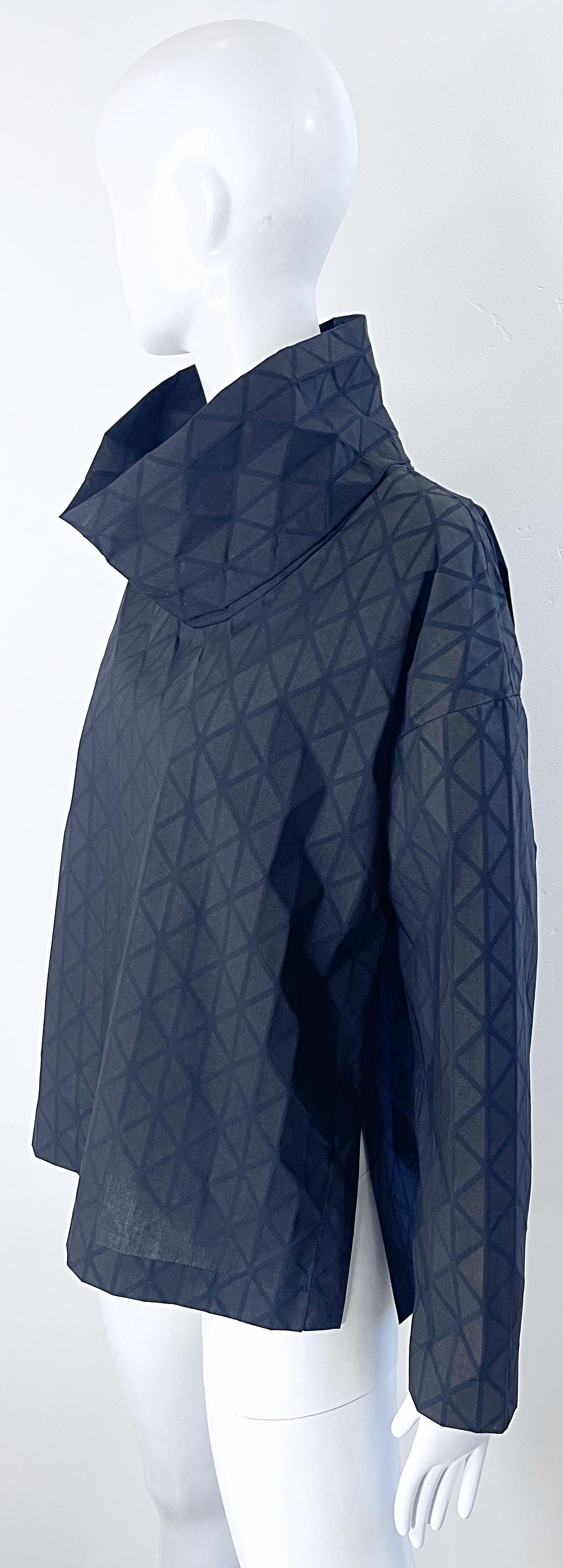 Issey Miyake Fall 2020 Black Avant Garde Cowl Neck Long Sleeve Shirt Top For Sale 6