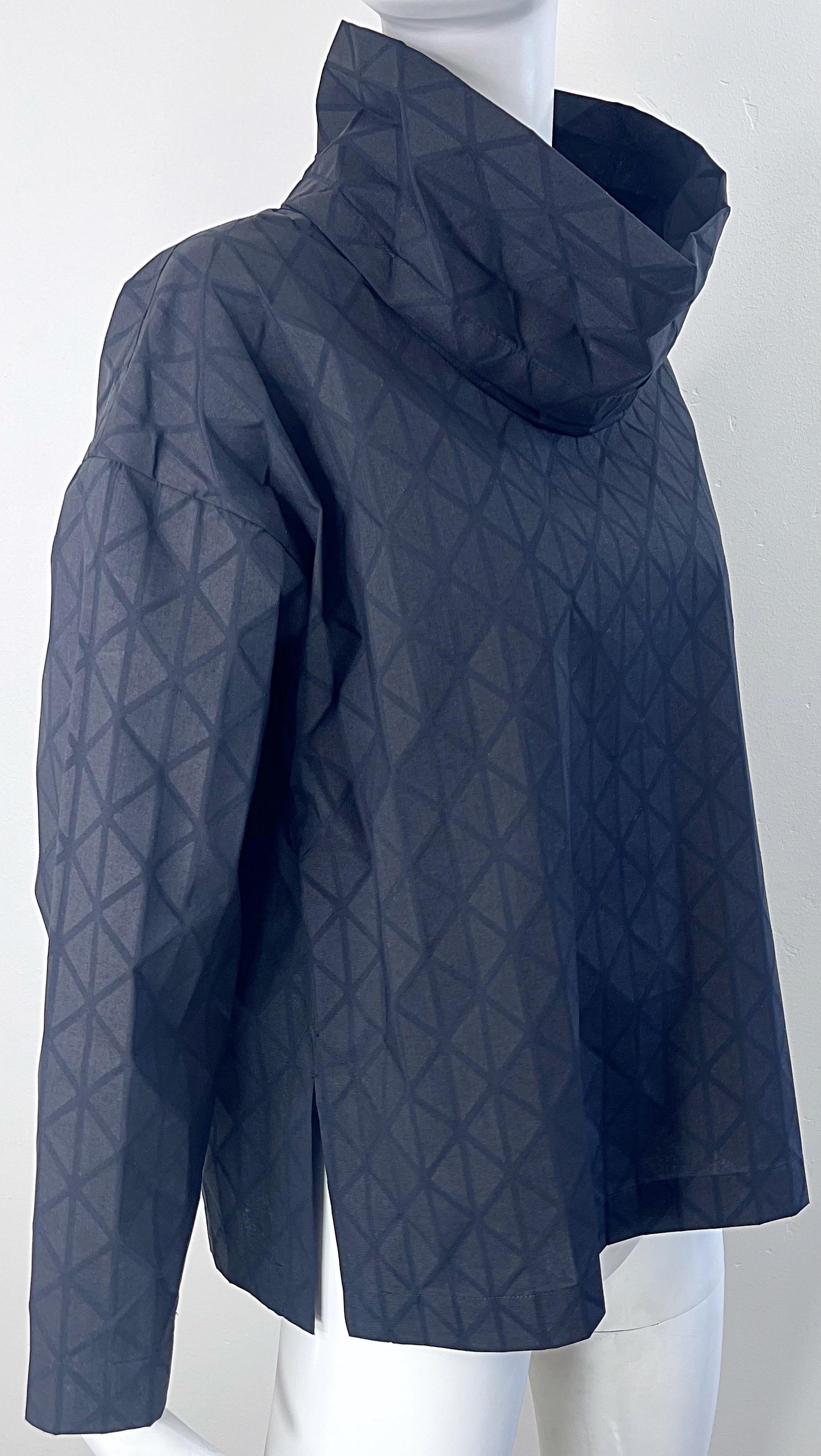 Issey Miyake Fall 2020 Black Avant Garde Cowl Neck Long Sleeve Shirt Top For Sale 8
