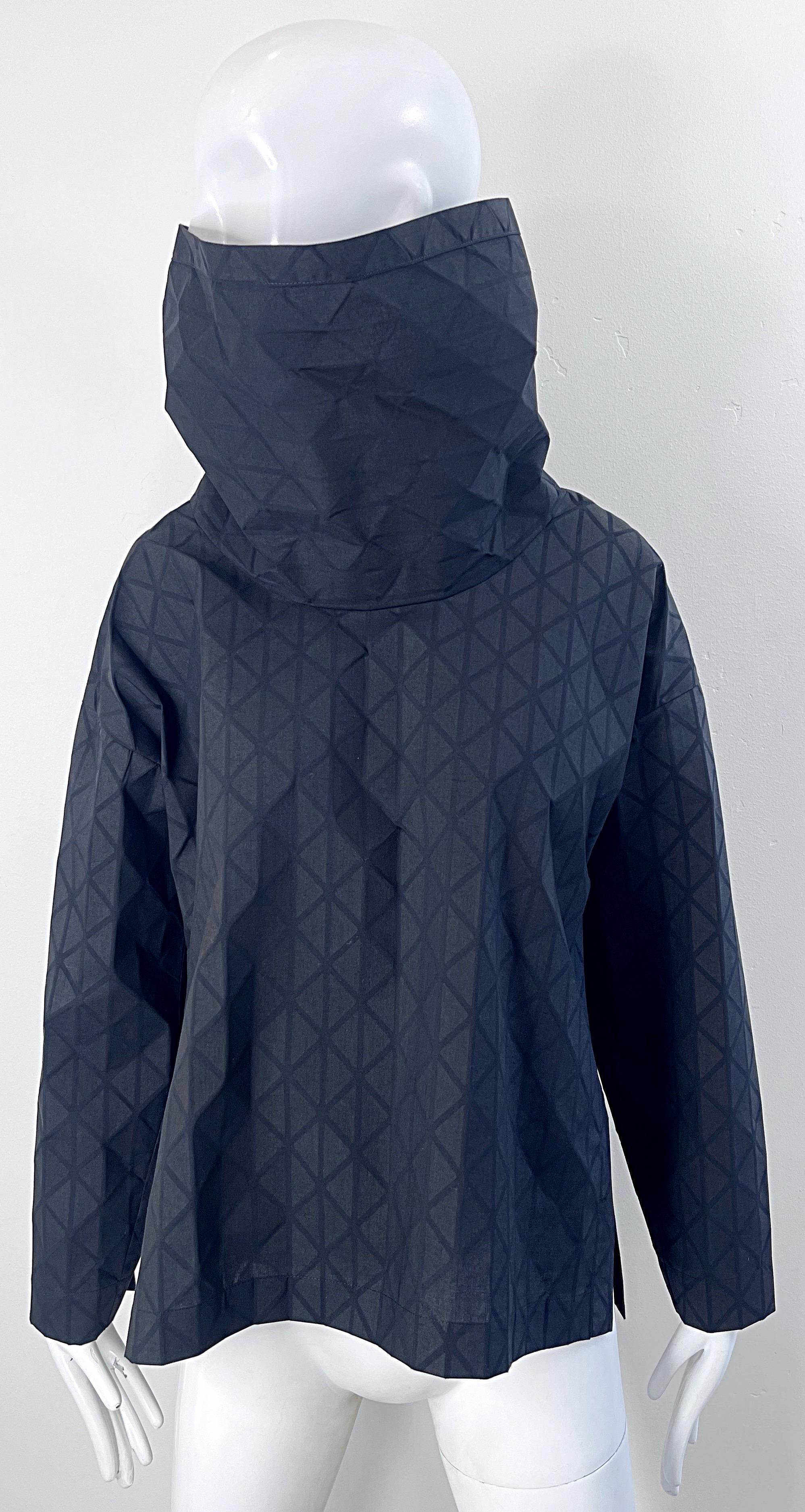 Issey Miyake Fall 2020 Black Avant Garde Cowl Neck Long Sleeve Shirt Top For Sale 9