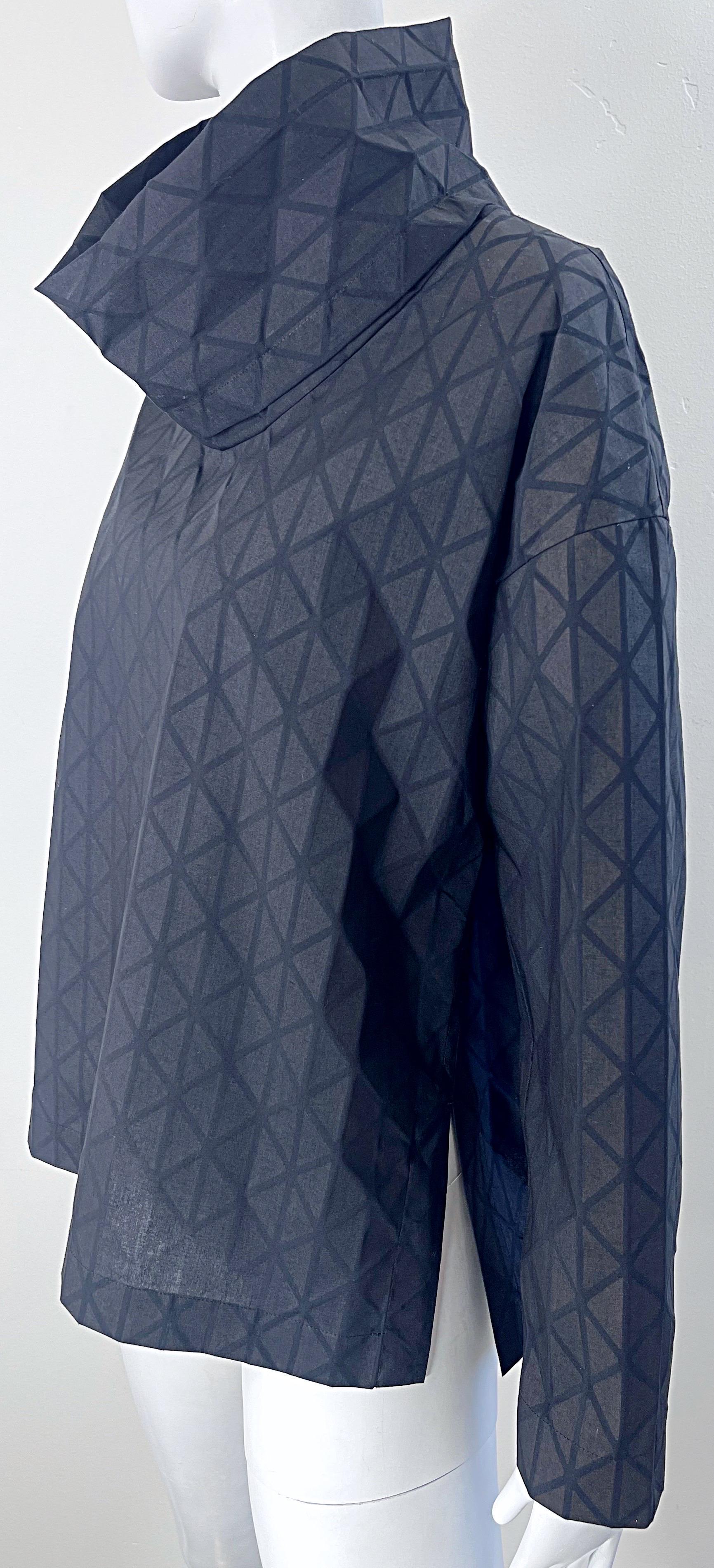 Issey Miyake Fall 2020 Black Avant Garde Cowl Neck Long Sleeve Shirt Top For Sale 10