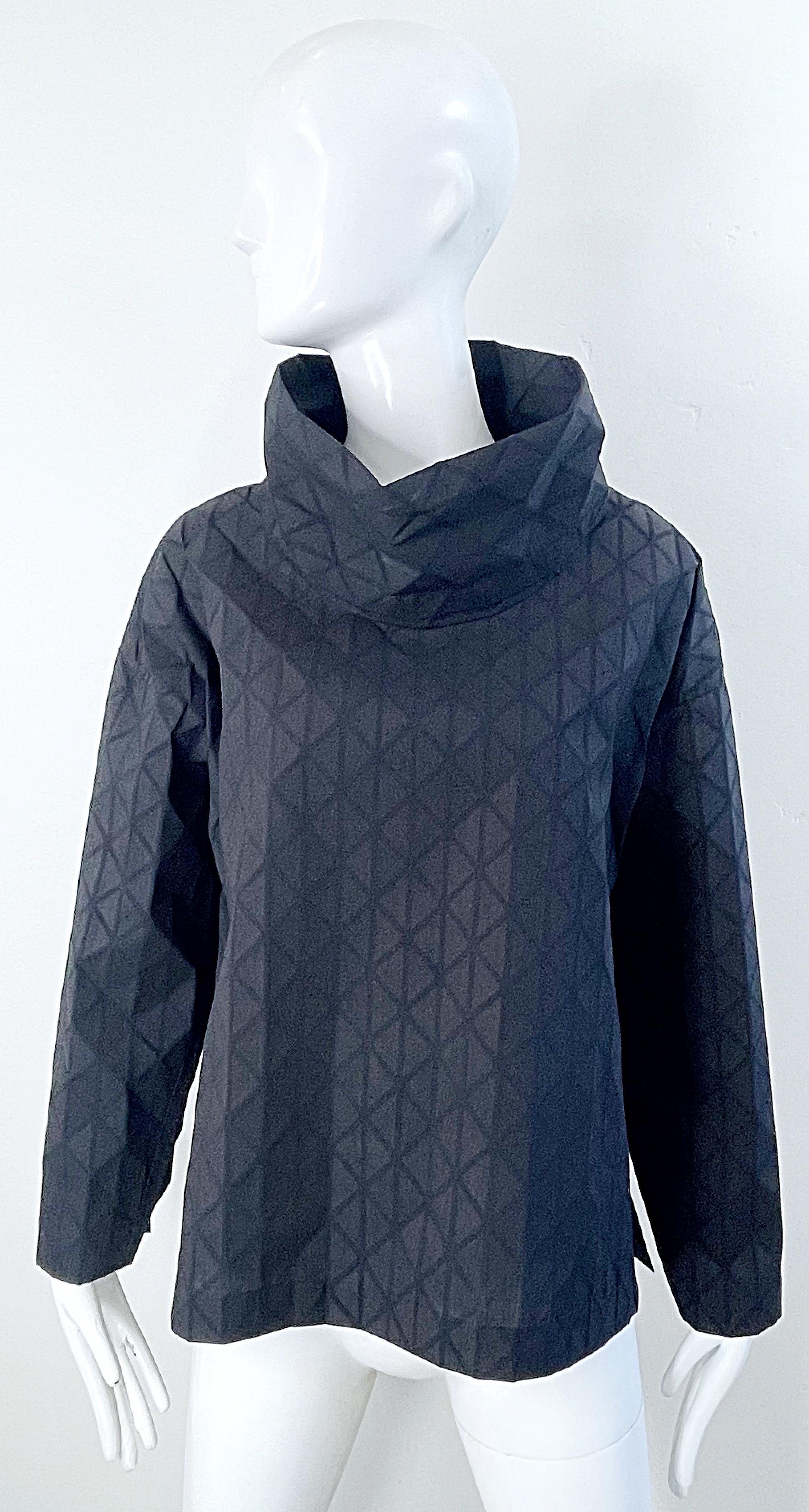Issey Miyake Fall 2020 Black Avant Garde Cowl Neck Long Sleeve Shirt Top For Sale 11