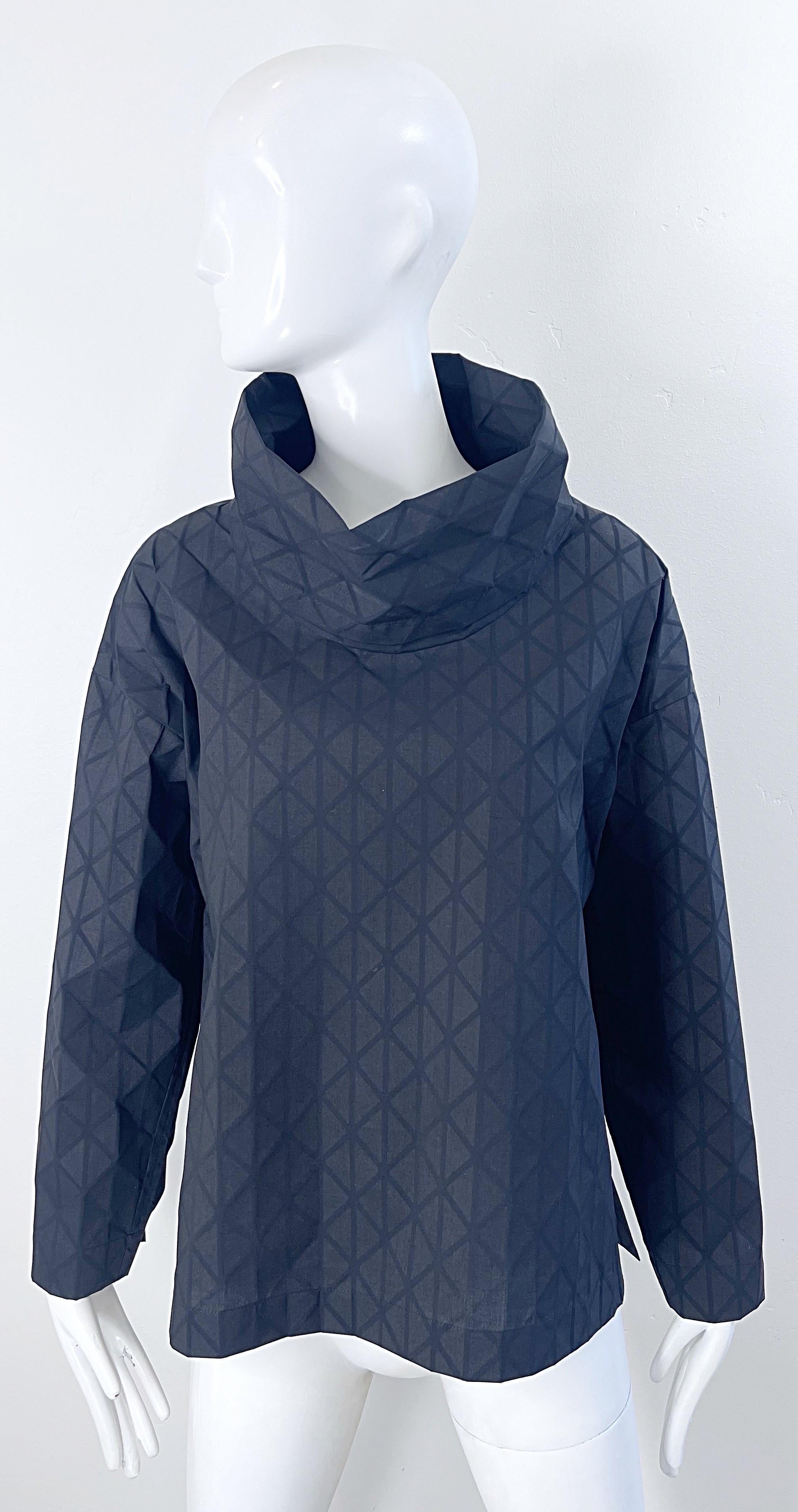 Issey Miyake Fall 2020 Black Avant Garde Cowl Neck Long Sleeve Shirt Top In Excellent Condition For Sale In San Diego, CA