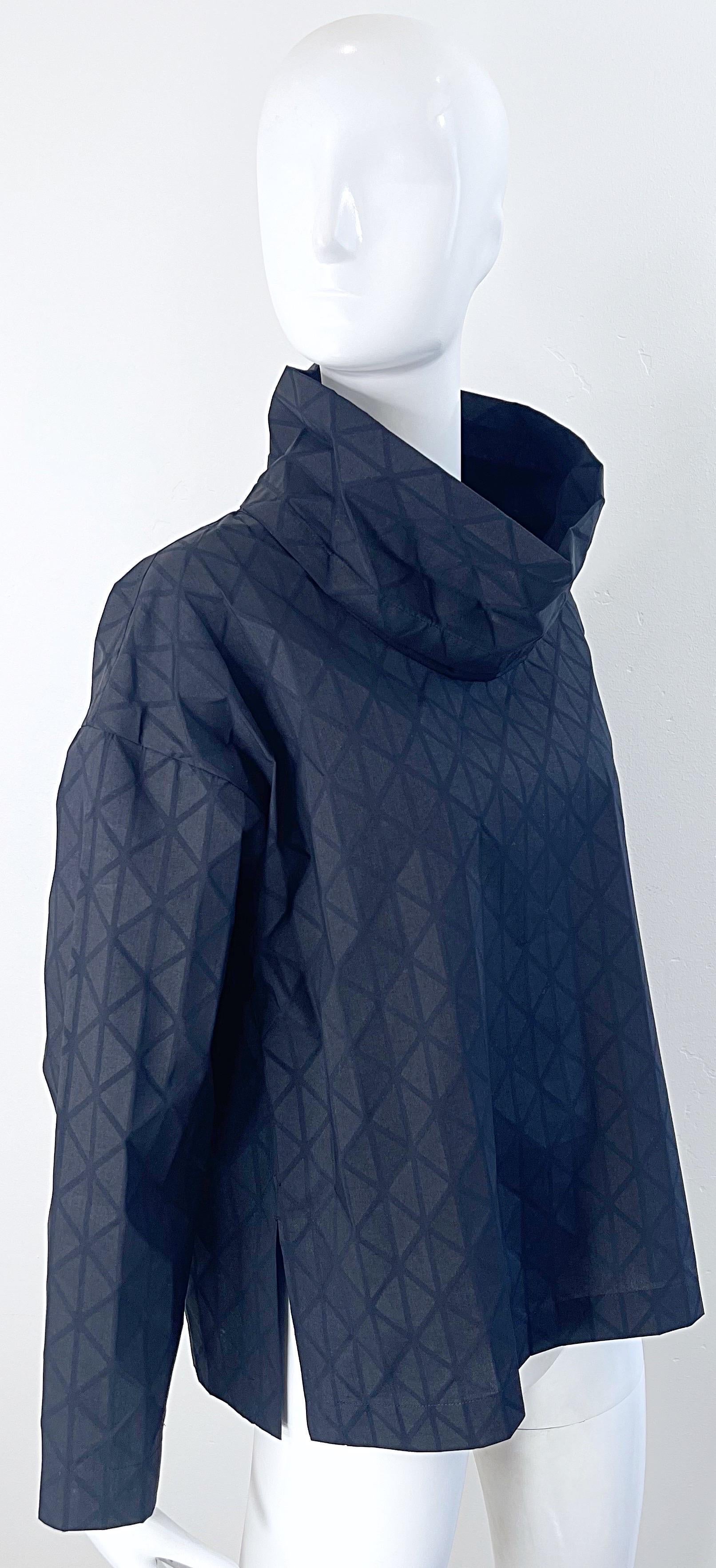 Issey Miyake Fall 2020 Black Avant Garde Cowl Neck Long Sleeve Shirt Top For Sale 2