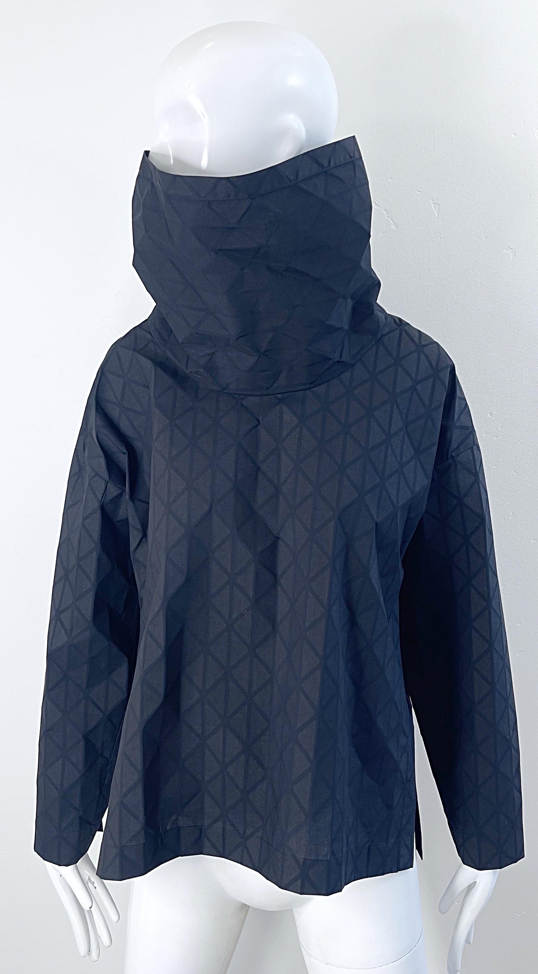 Issey Miyake Fall 2020 Black Avant Garde Cowl Neck Long Sleeve Shirt Top For Sale 3