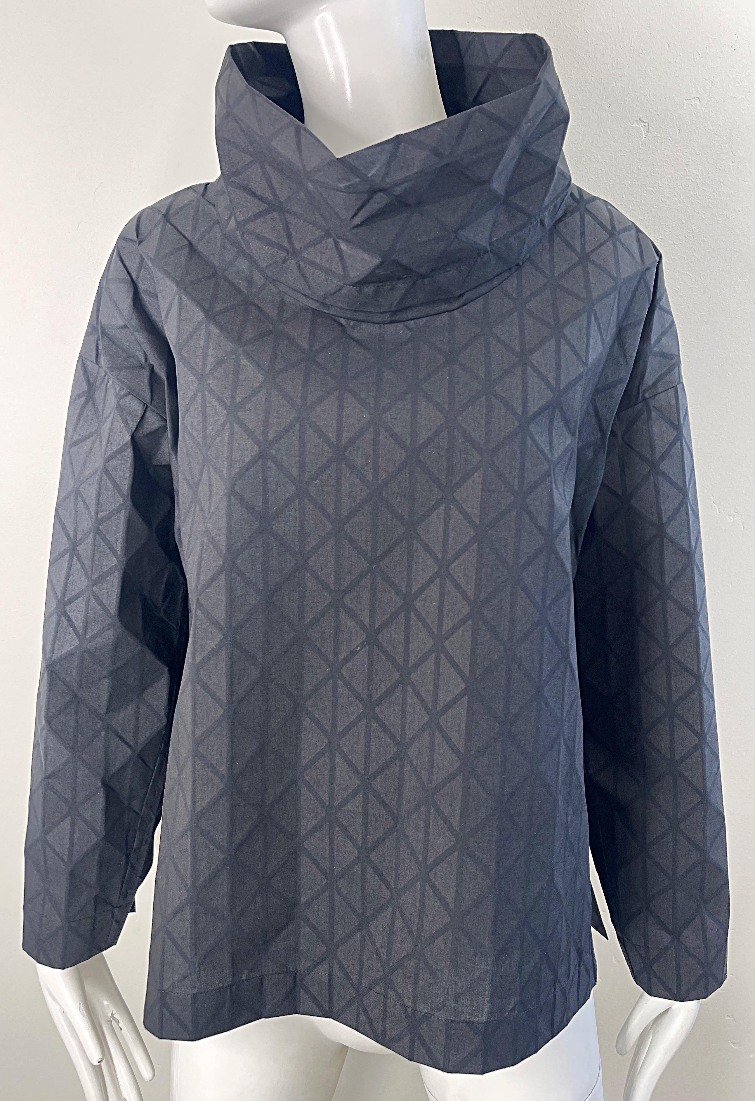 Issey Miyake Fall 2020 Black Avant Garde Cowl Neck Long Sleeve Shirt Top For Sale 4