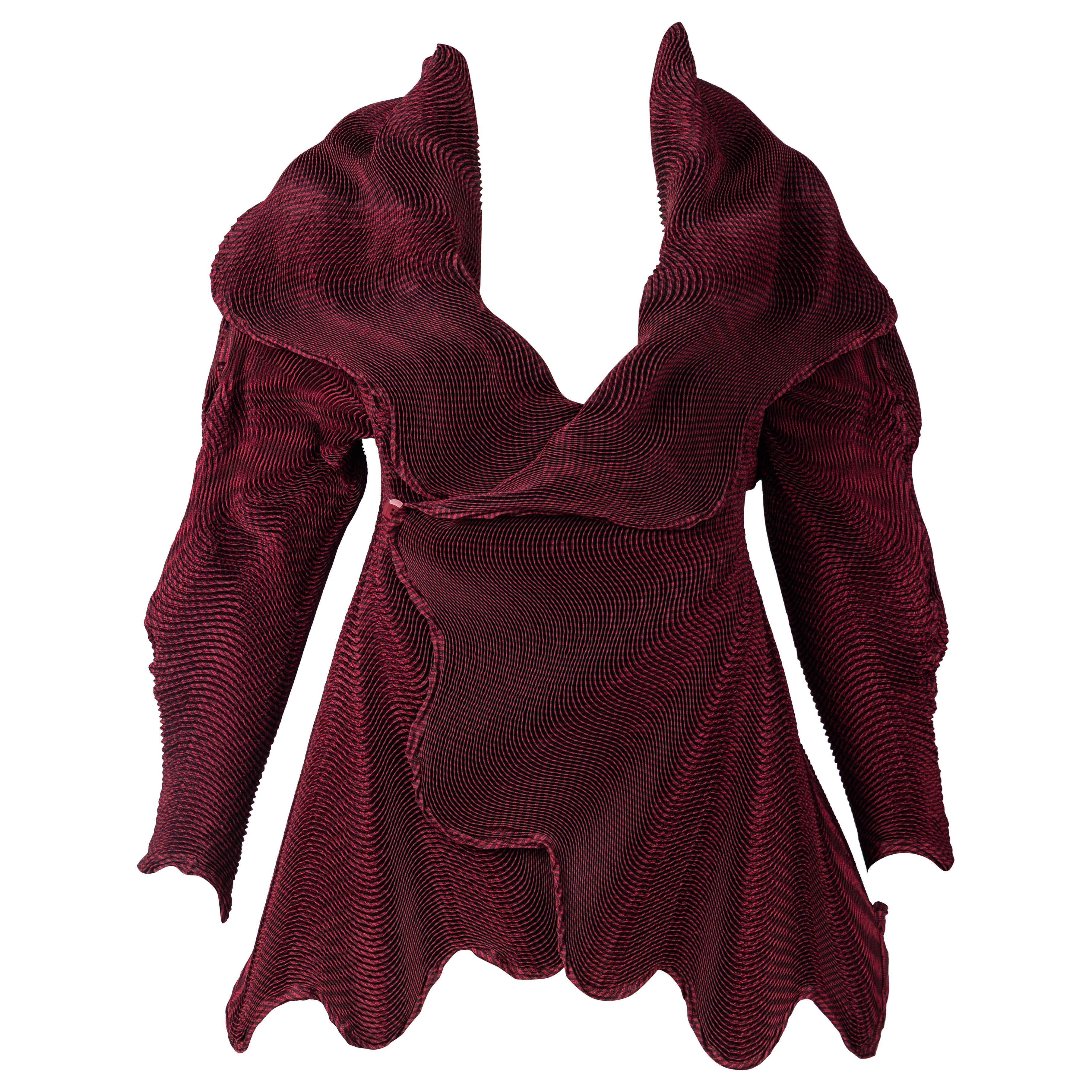 Issey Miyake Fall Winter 2017 Pleated Burgundy Sculptural Jacket