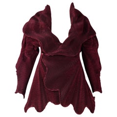 Issey Miyake Fall Winter 2017 Pleated Burgundy Sculptural Jacket