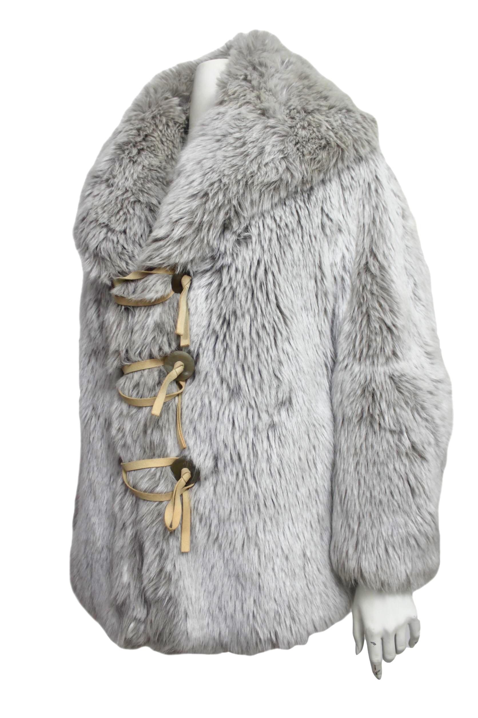 Gray Issey Miyake Faux Fur Coat For Sale