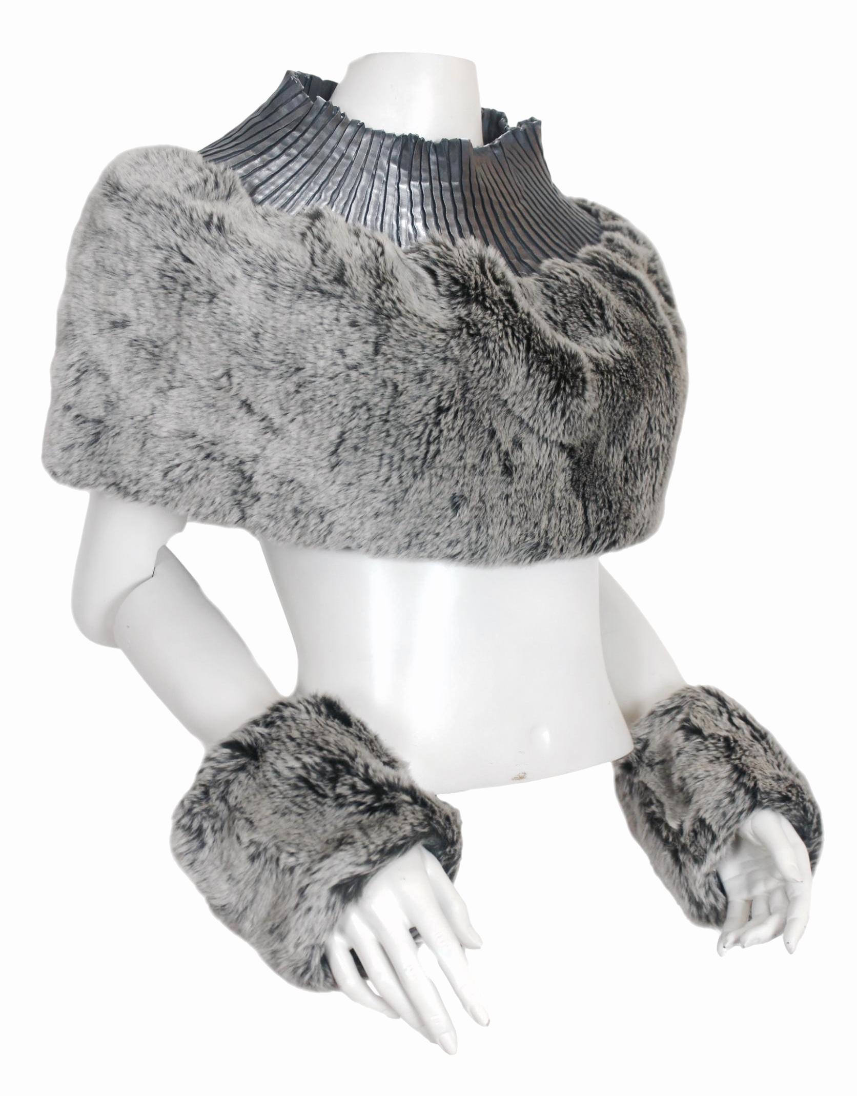 Issey Miyake Accessories
Pleats Please 
Faux Fur Shoulder Cowl and Wrist Cuffs
No size