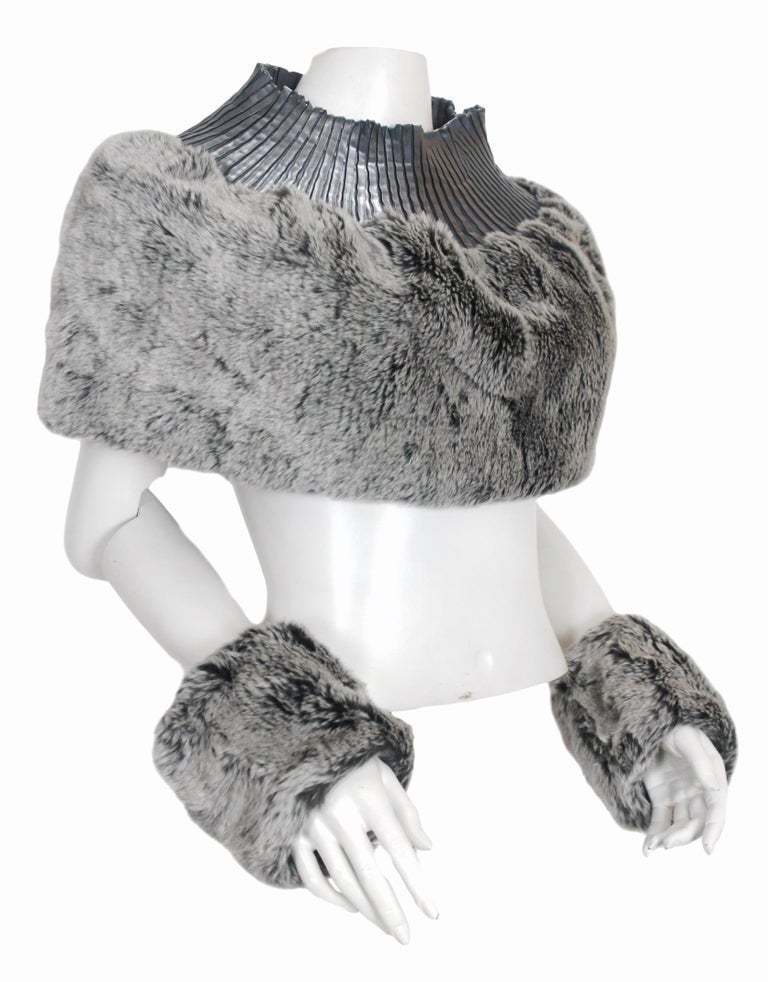 Issey Miyake Faux Fur Pleats Please Cowl and Wrist Cuff Accessories For ...