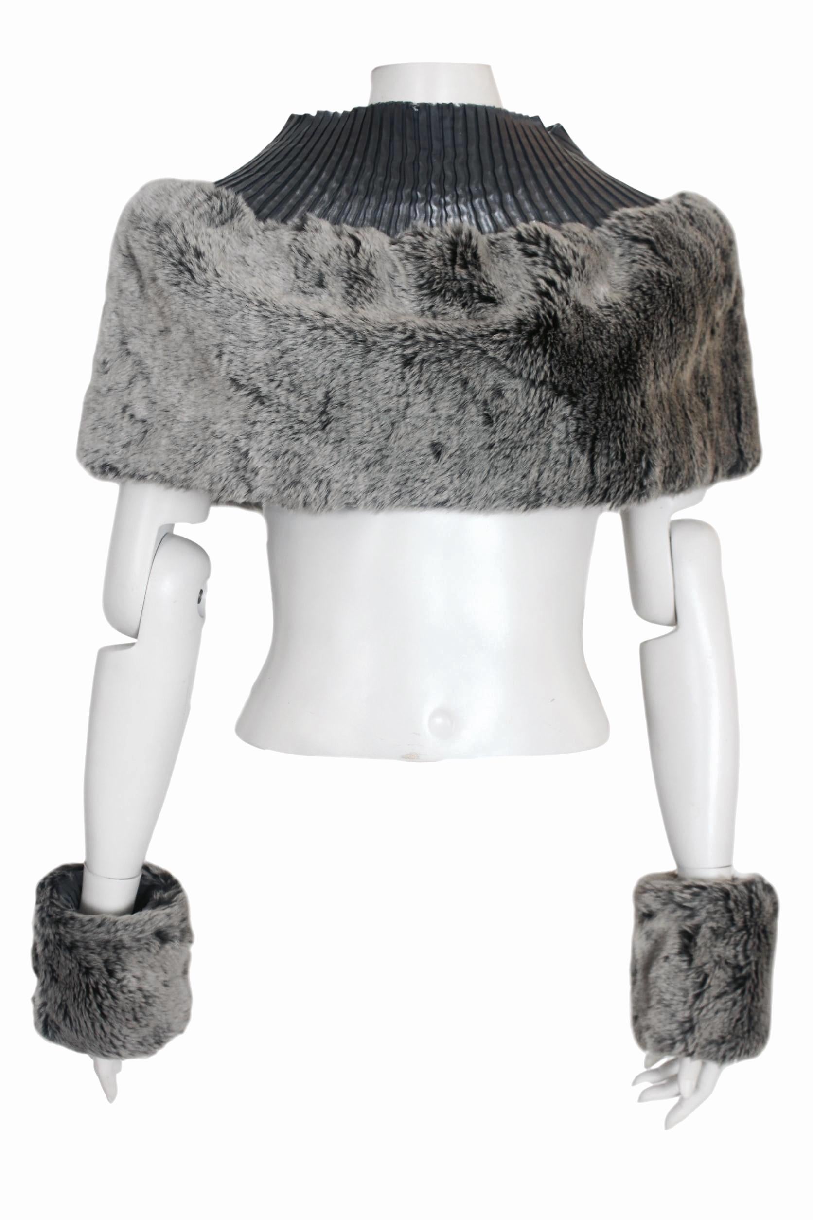 Gray Issey Miyake Faux Fur Pleats Please Cowl and Wrist Cuff Accessories  For Sale