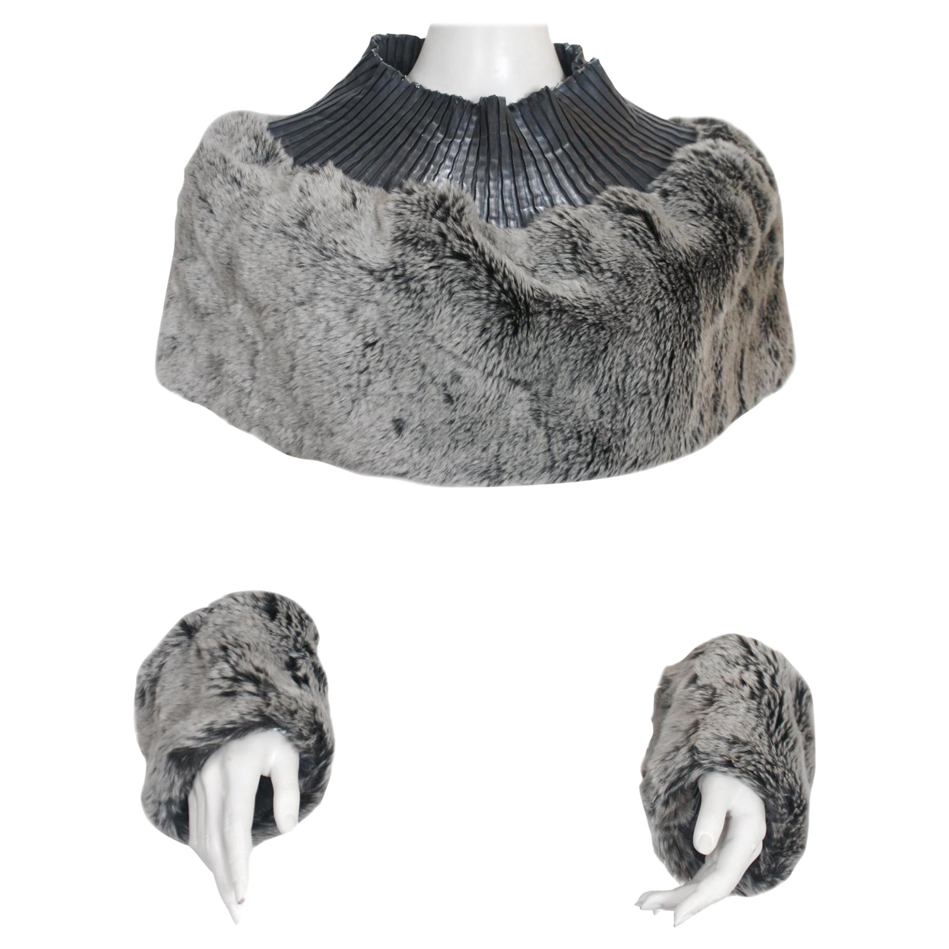 Issey Miyake Faux Fur Pleats Please Cowl and Wrist Cuff Accessories  For Sale