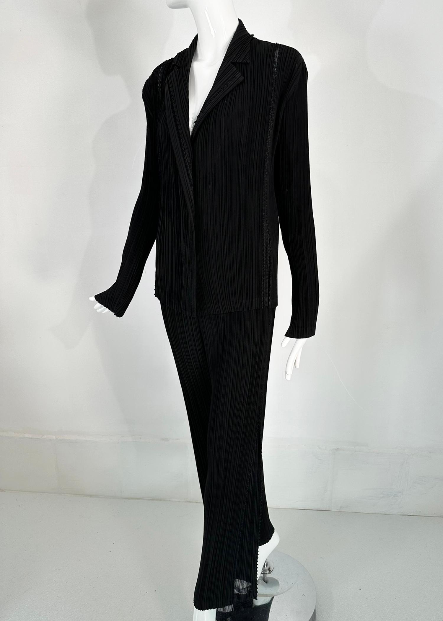 Issey Miyake Fete 2pc Jacket & Pant Black Pleats with Open Mesh Insertion Size 4 7